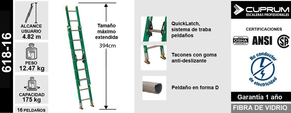 Escalera fibra de vidrio telescópica 4m 16 peldaños CUPRUM-3