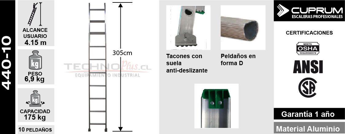 Escalera Recta de Aluminio Simple 3.05mts 10p CUPRUM-5