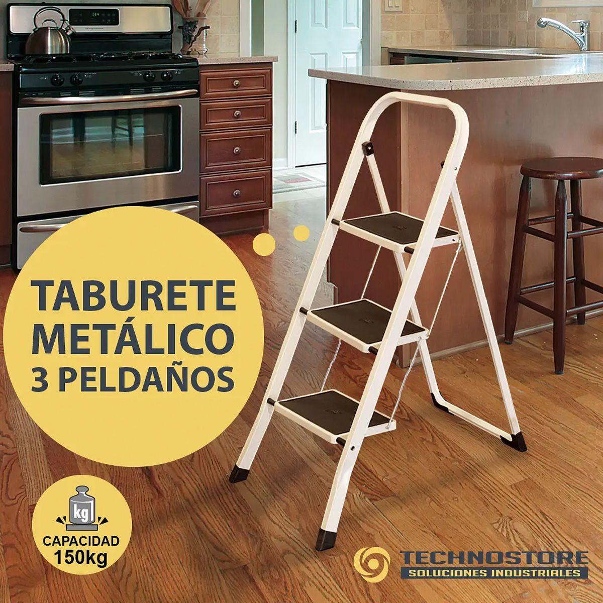 Piso Escalera Plegable de Acero 3 Peldaños Profesional-4