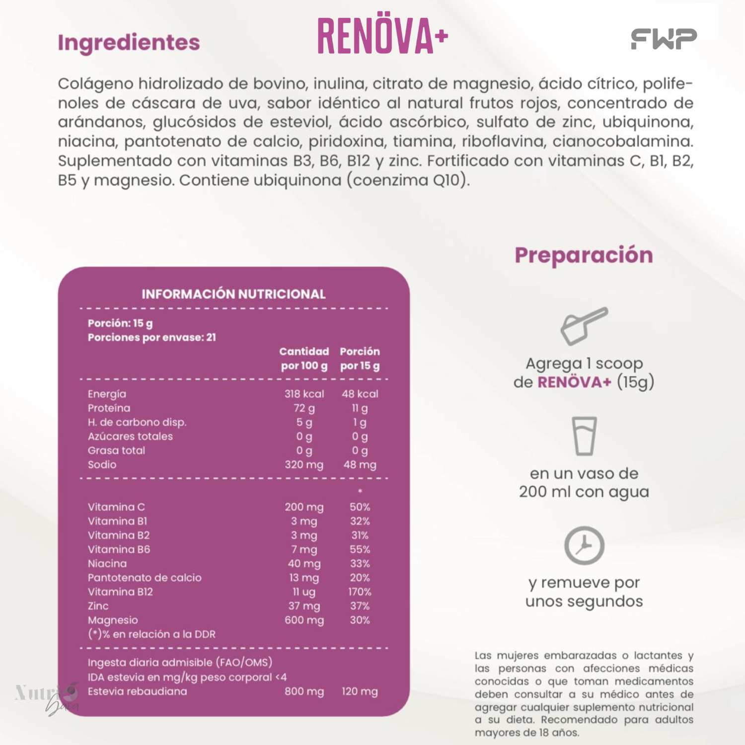 RENÖVA+ Colágeno Hidrolizado FWP Original - Biopéptidos Activos+ Resveratrol+Q10 y Vitaminas -3