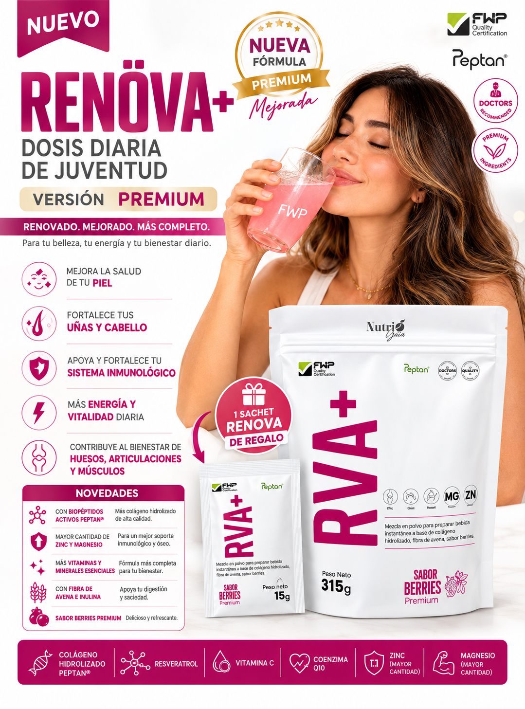RENÖVA+ Colágeno Hidrolizado Peptan® FWP Original 315g Q10-1