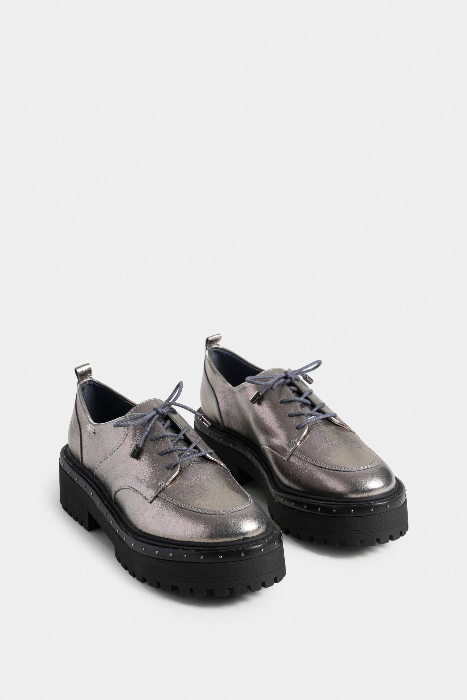 Vélez Zapatos De Cordón Thalia Cuero Mujer Mini Taches Plata-1