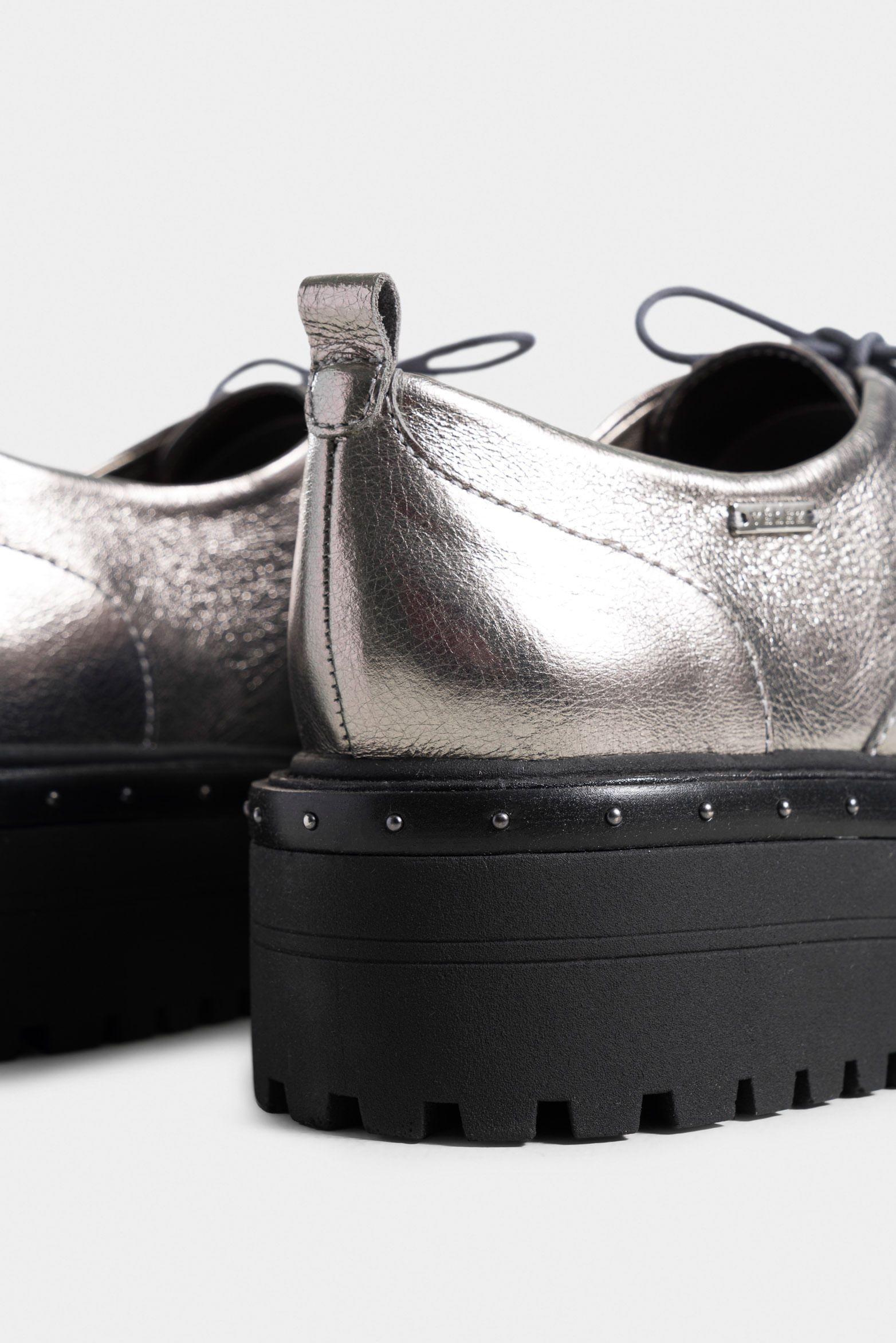 Vélez Zapatos De Cordón Thalia Cuero Mujer Mini Taches Plata-4