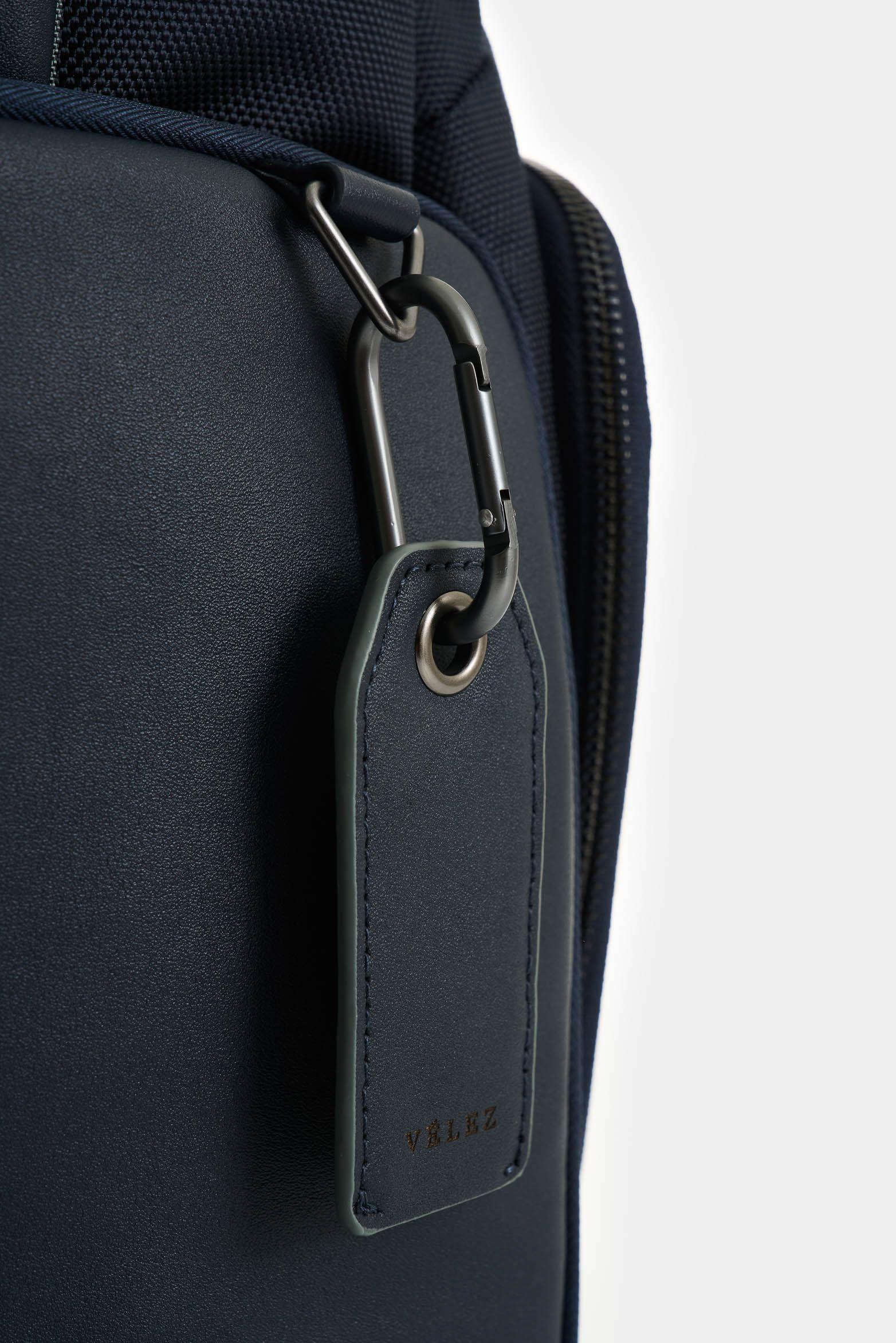 Vélez Mochila Security Lona Hombre Cuero Azul Oscuro-3
