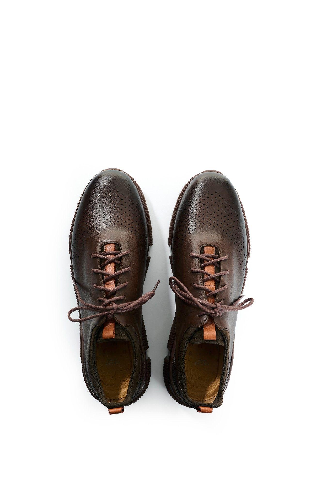 Vélez Zapatos De Cordón Cuero Hombre Aria Café-3