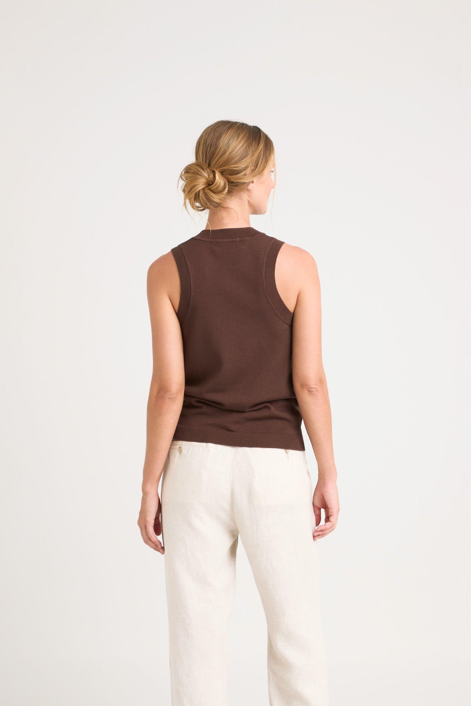 Vélez Top Tank Tejido Rectilíneo Para Mujer Manga Sisa Cafe-5