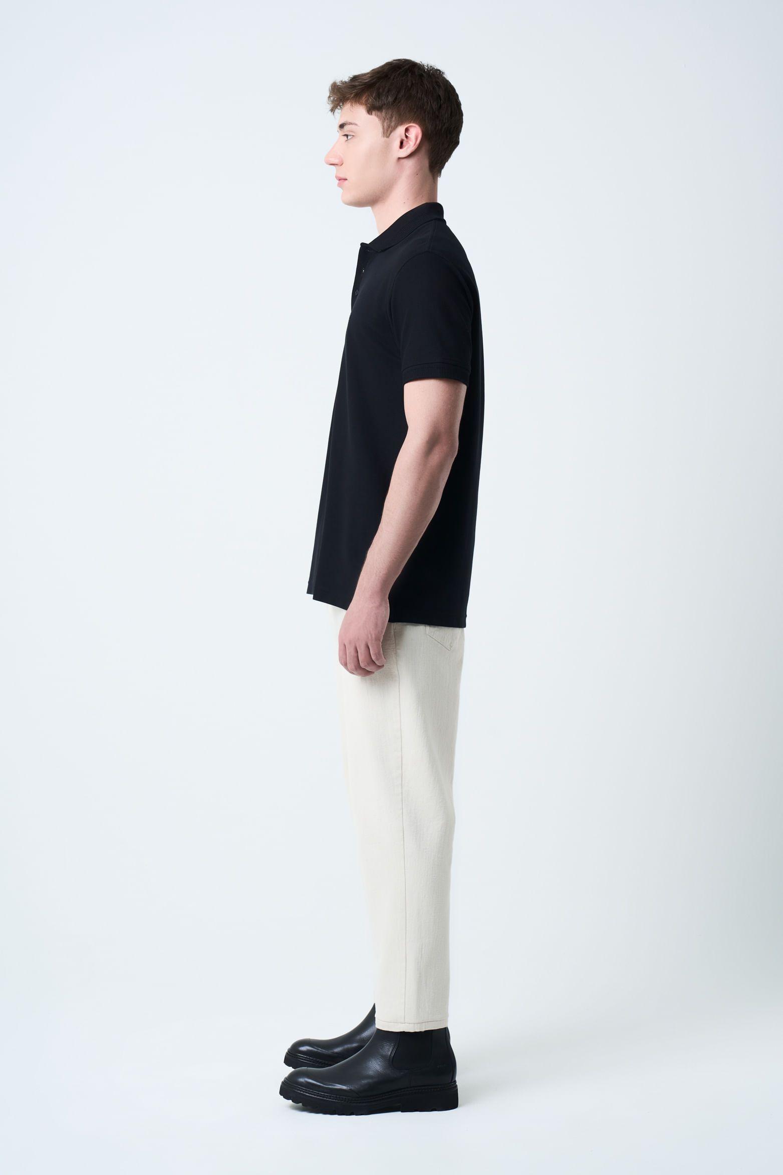 Vélez Polo Para Hombre Semi Fit Detalle Jacquard Negro-1
