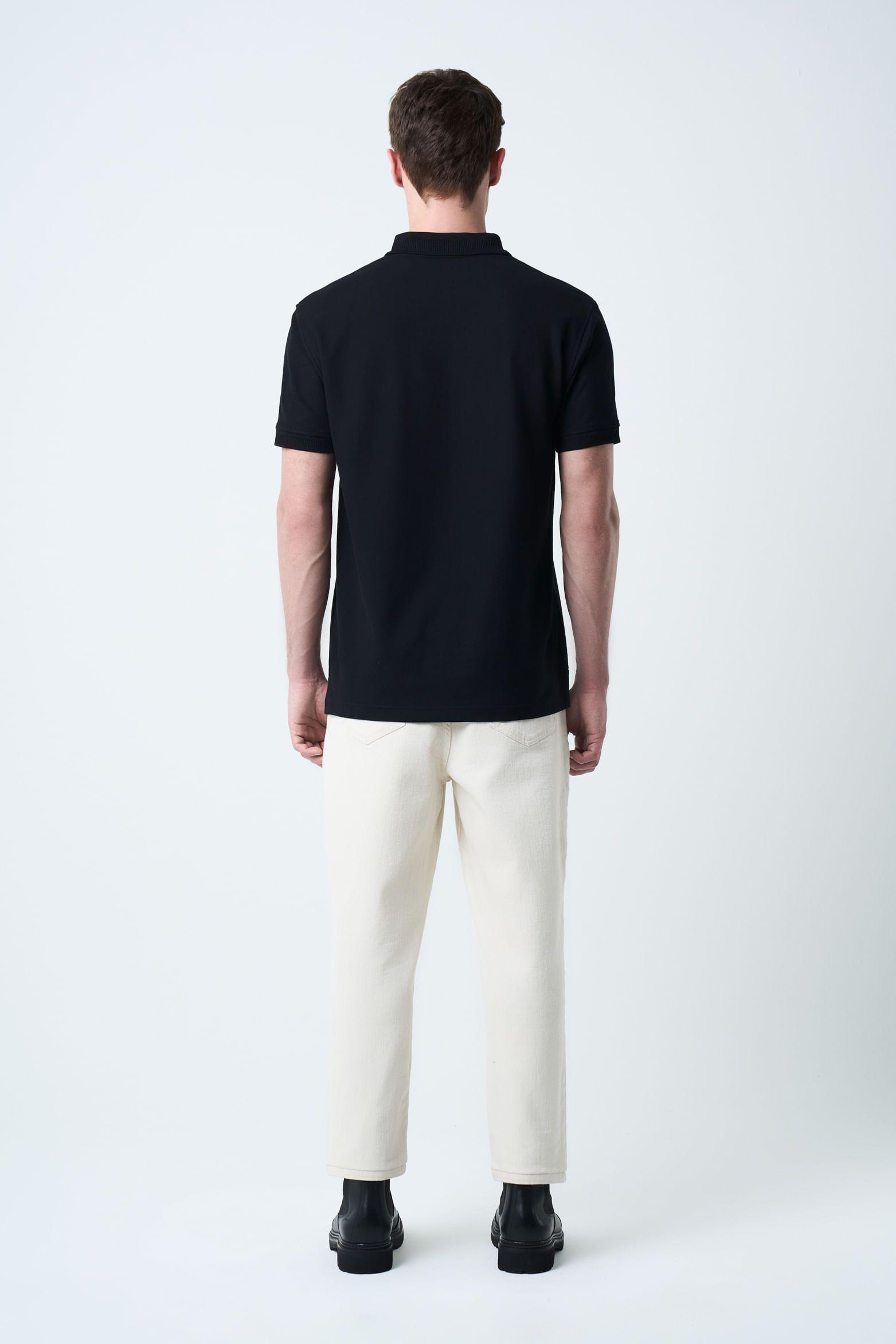 Vélez Polo Para Hombre Semi Fit Detalle Jacquard Negro-2