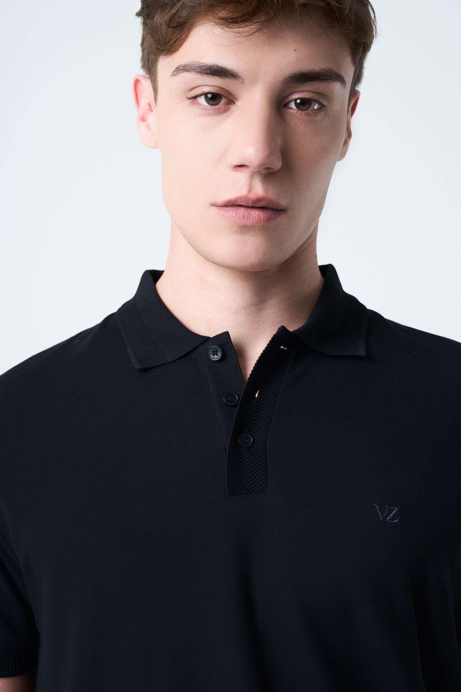 Vélez Polo Para Hombre Semi Fit Detalle Jacquard Negro-4