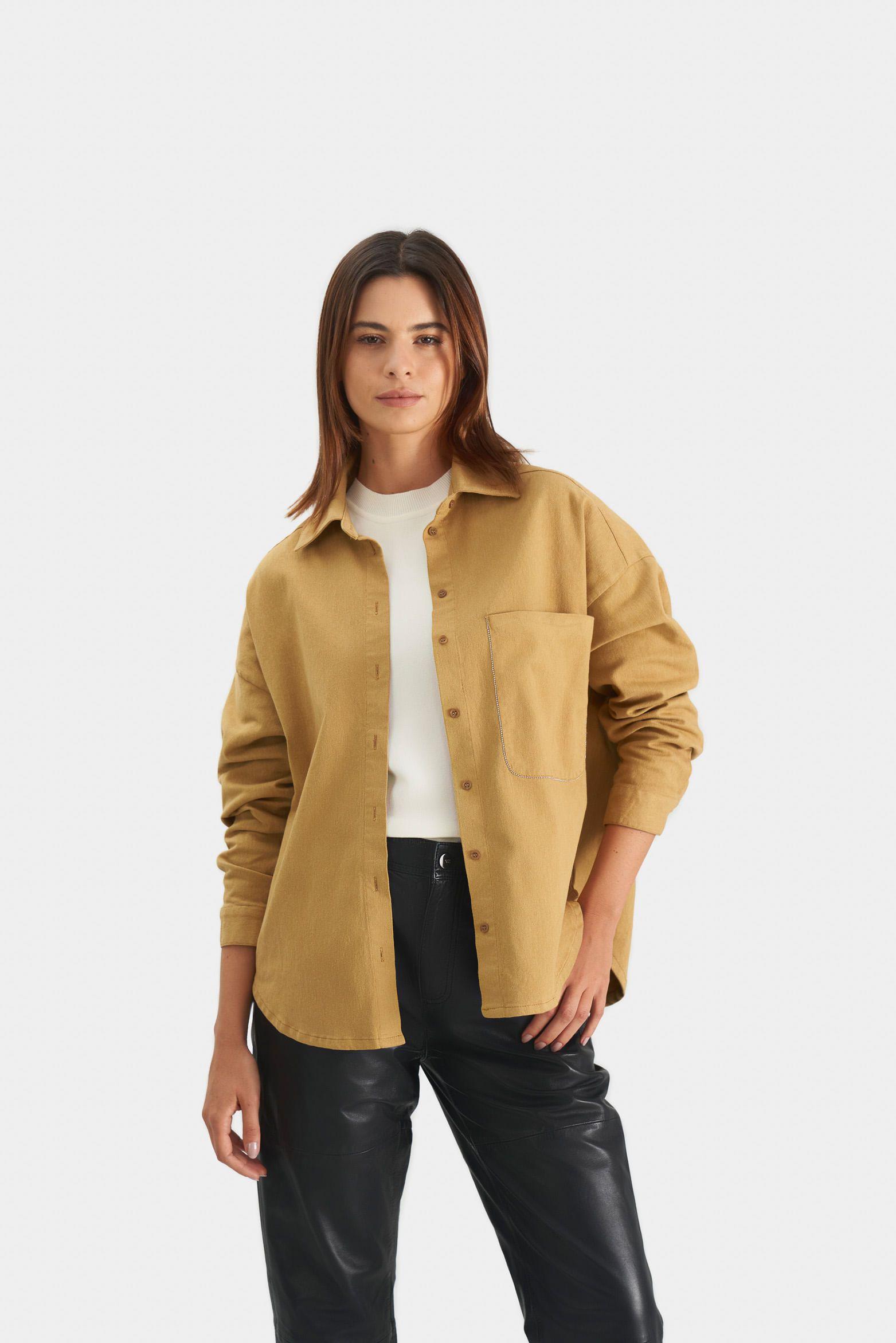 Vélez Camisa Avellano Manga Larga Oversized Para Mujer Miel-0