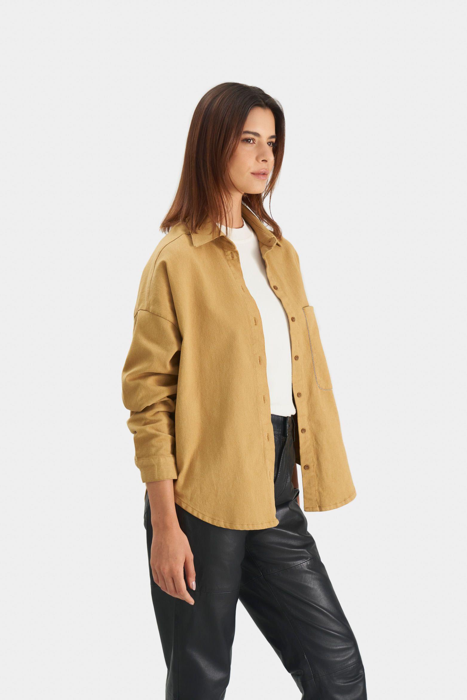 Vélez Camisa Avellano Manga Larga Oversized Para Mujer Miel-2