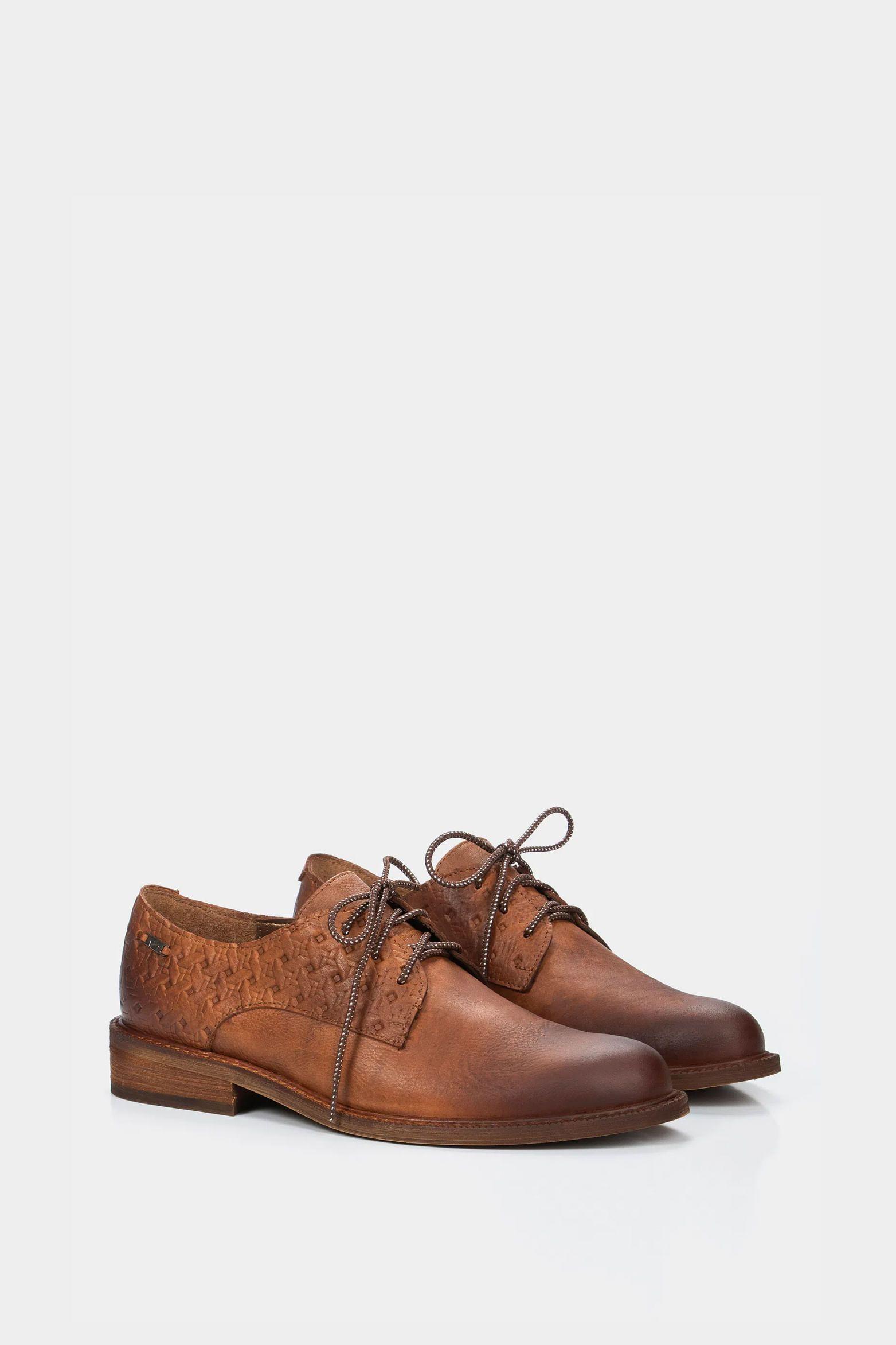 Vélez Zapatos Cordón Randy De Cuero Para Mujer Grabados Miel-1