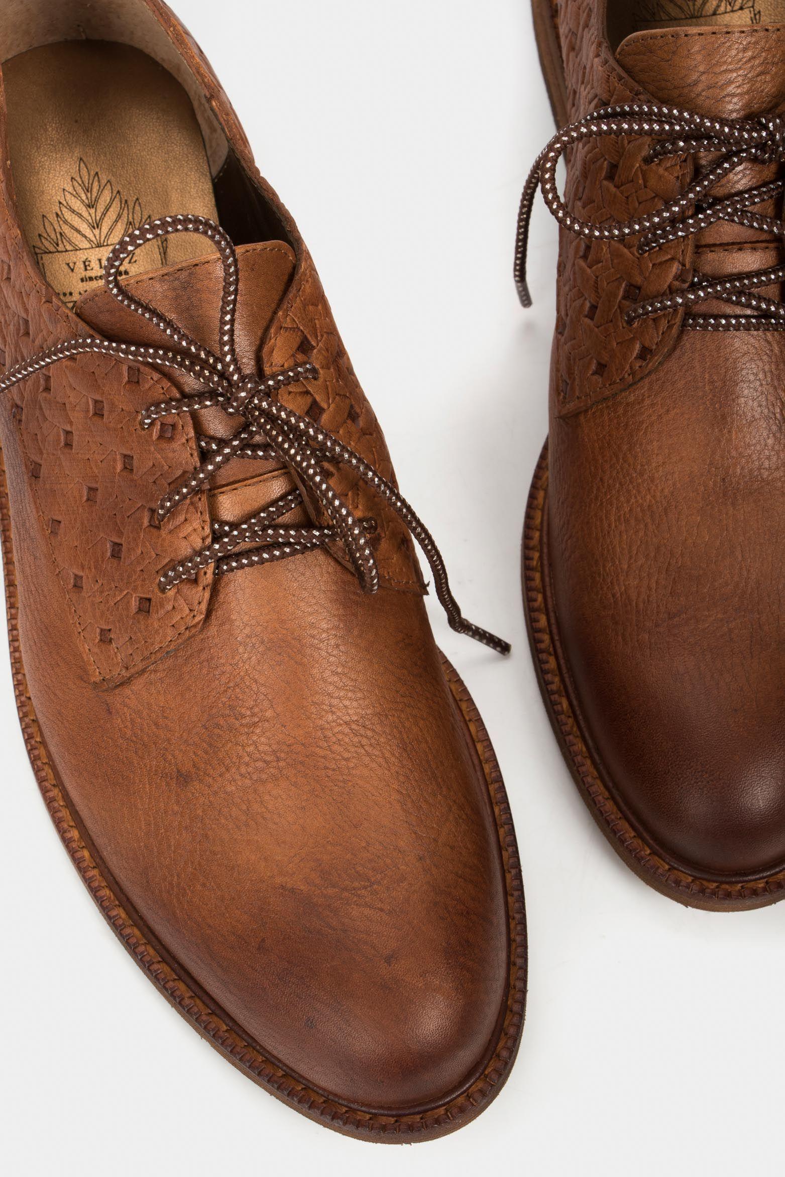 Vélez Zapatos Cordón Randy De Cuero Para Mujer Grabados Miel-3
