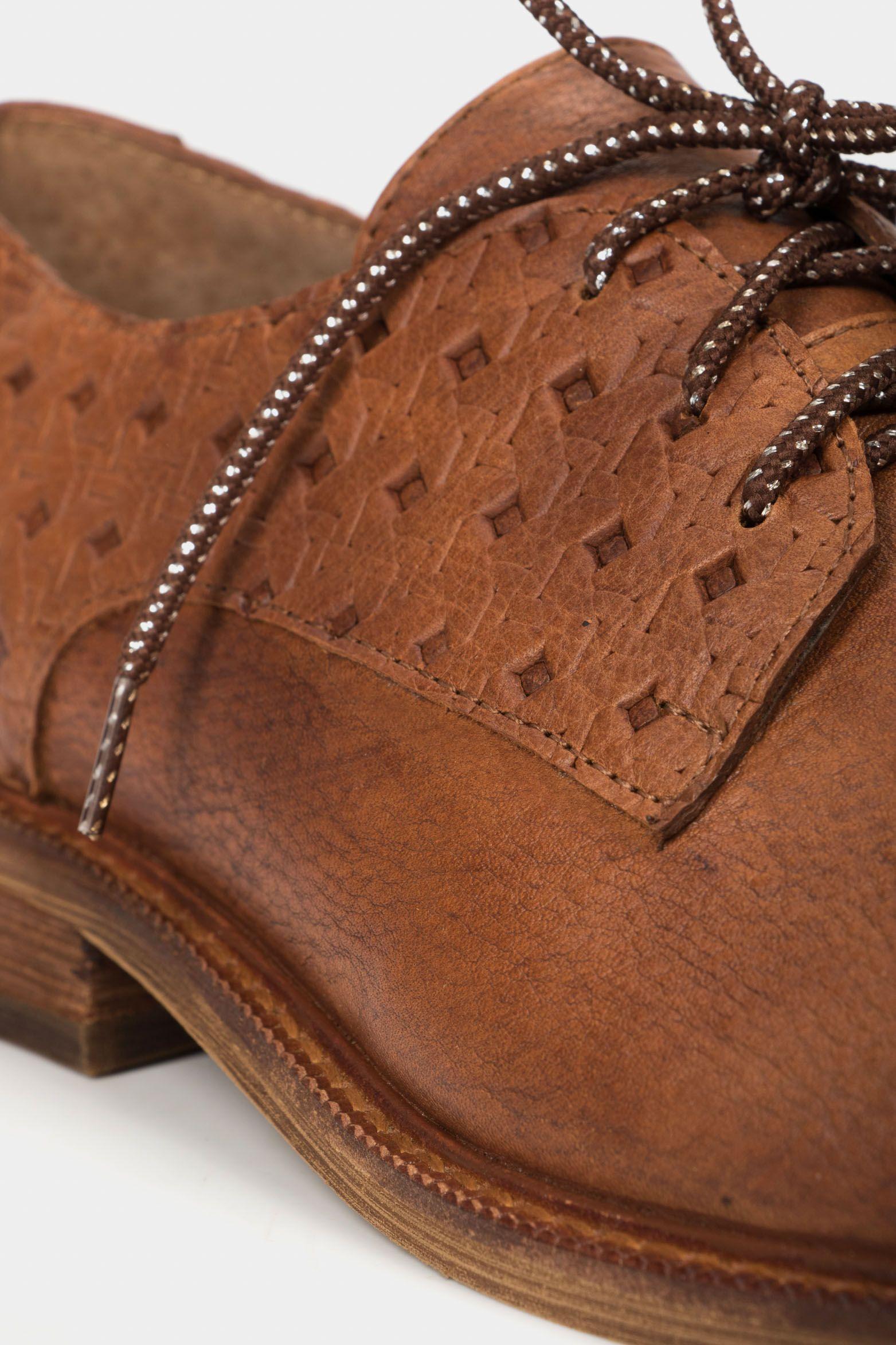 Vélez Zapatos Cordón Randy De Cuero Para Mujer Grabados Miel-4