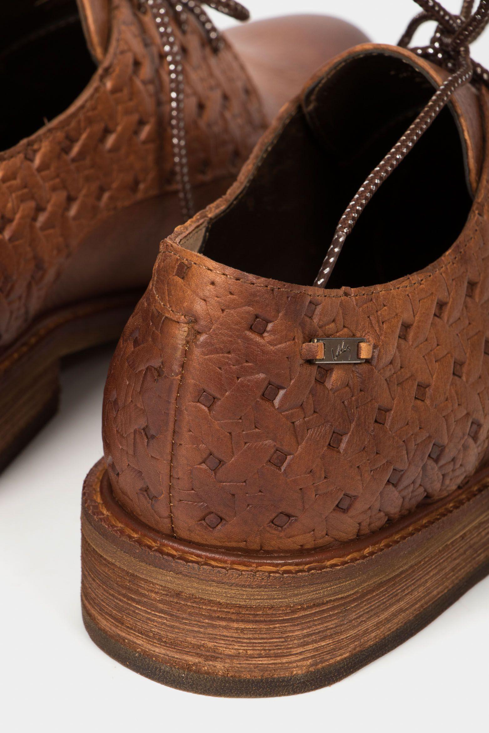 Vélez Zapatos Cordón Randy De Cuero Para Mujer Grabados Miel-5