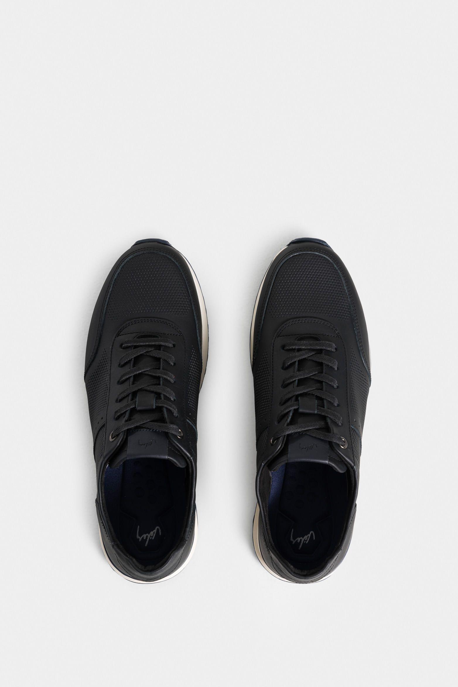 Vélez Tenis vuelos De Cuero Para Hombre Texturas Negro-3