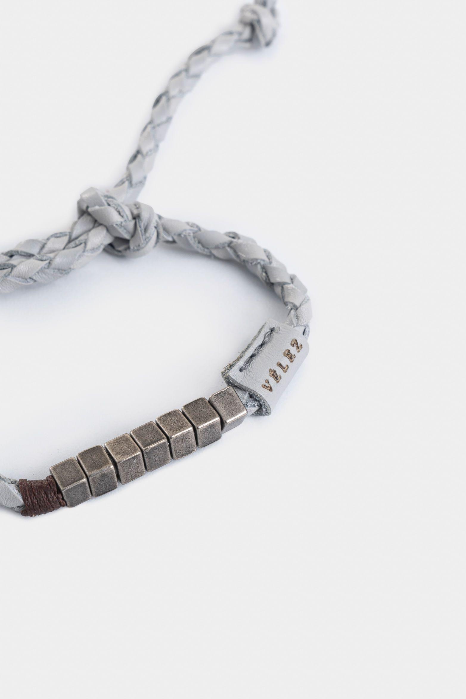 Pulsera Canuto de cuero para hombre ajuste nudos Gris-1