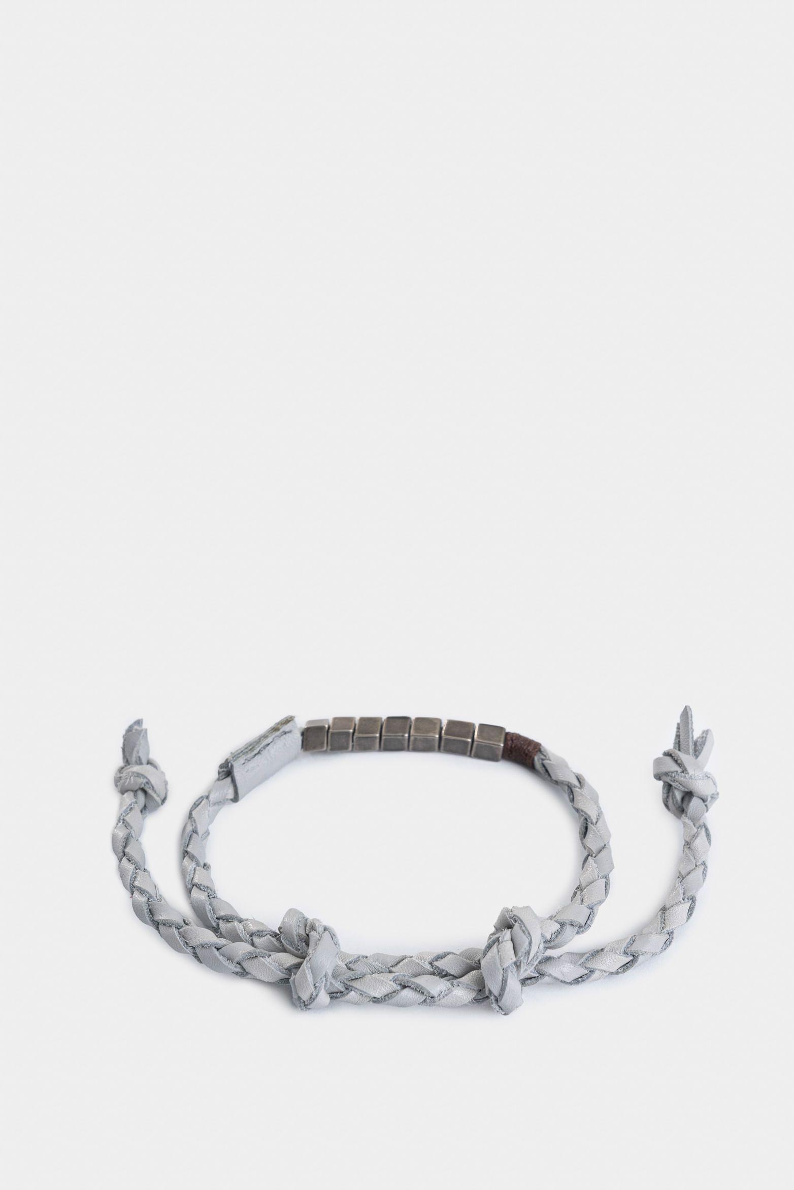 Pulsera Canuto de cuero para hombre ajuste nudos Gris-2