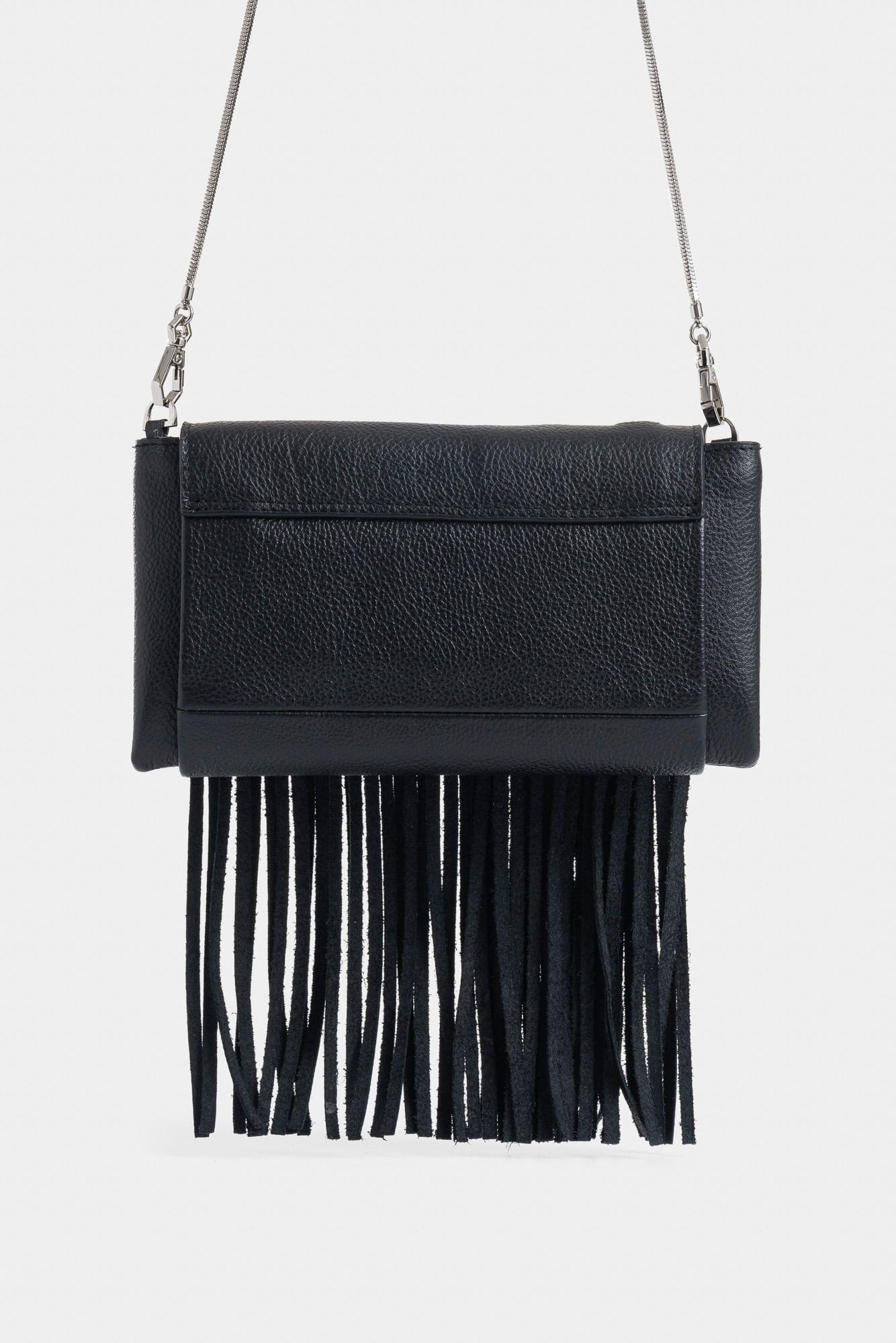 Manos libres Iris de cuero para mujer flecos negro-2