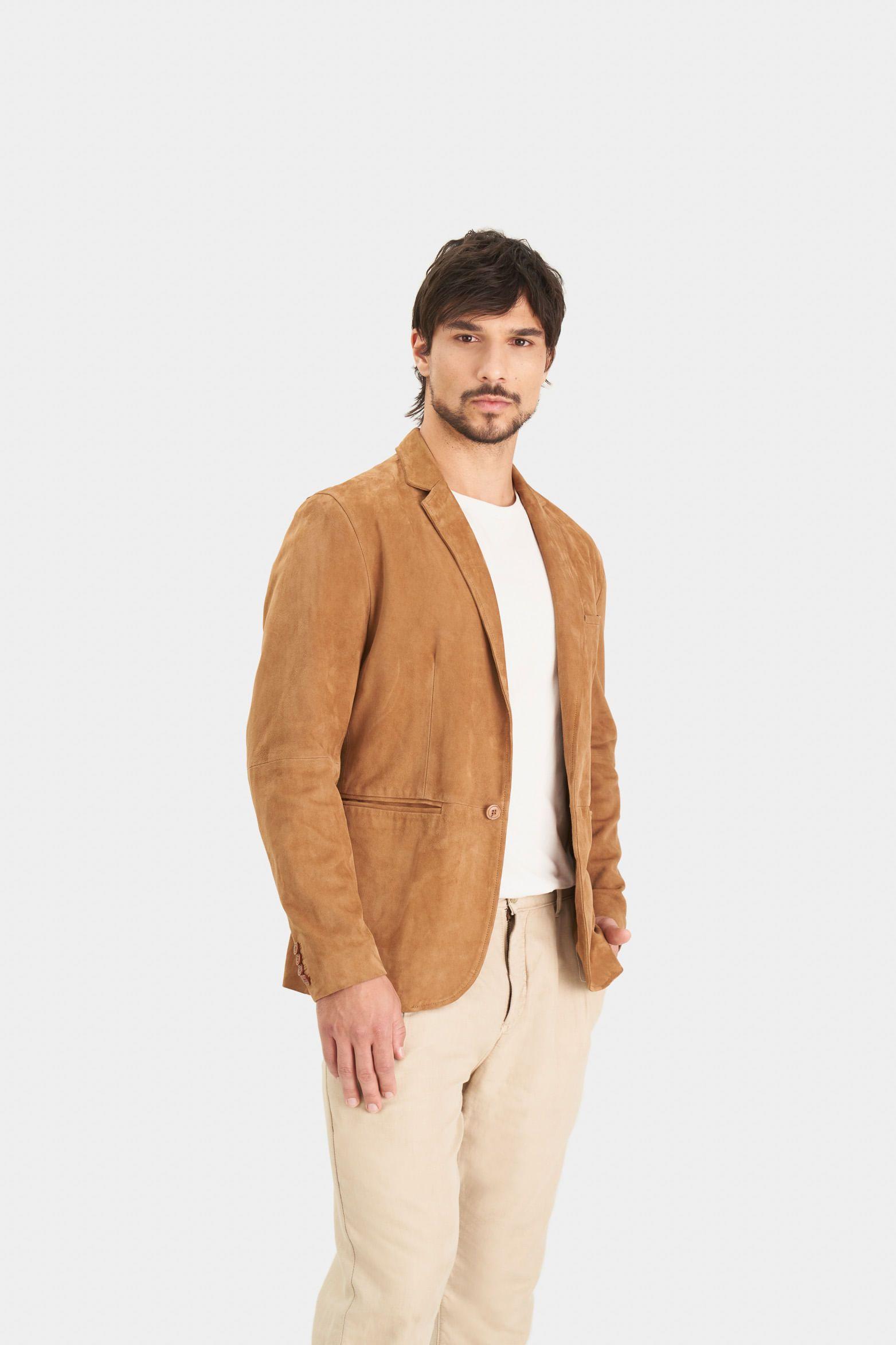 Vélez Blazer Niger De Gamuza Hombre Fit Semi Ajustado Miel-3