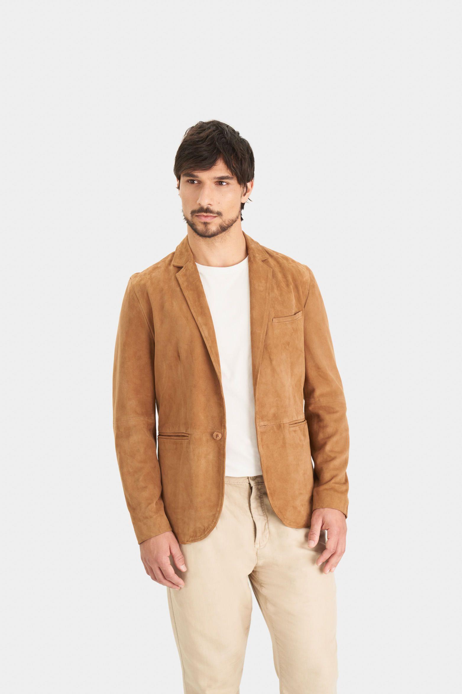 Vélez Blazer Niger De Gamuza Hombre Fit Semi Ajustado Miel-0