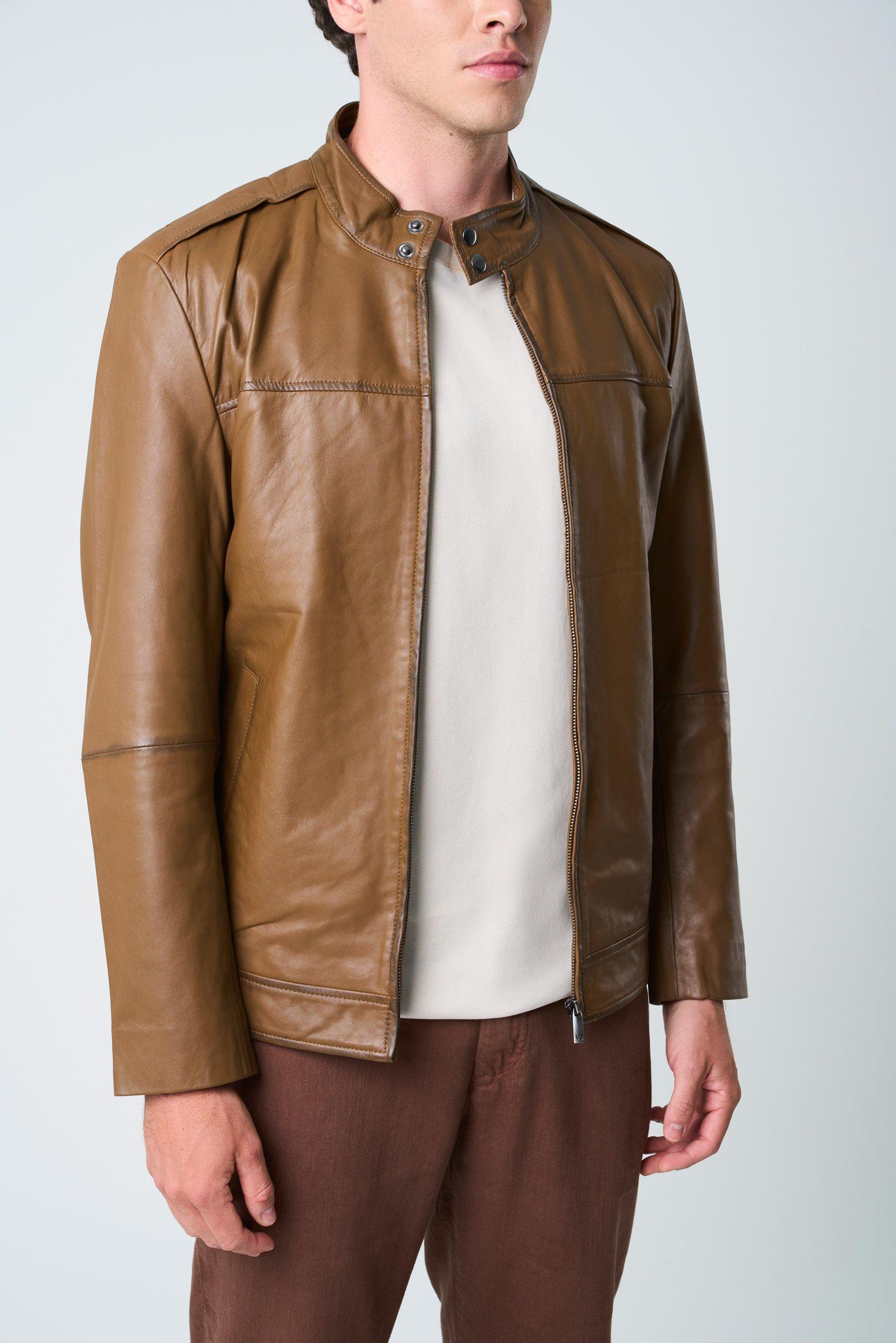 Vélez Chaqueta Bosa De Cuero  Hombre Fit Semi Holgado Miel-4