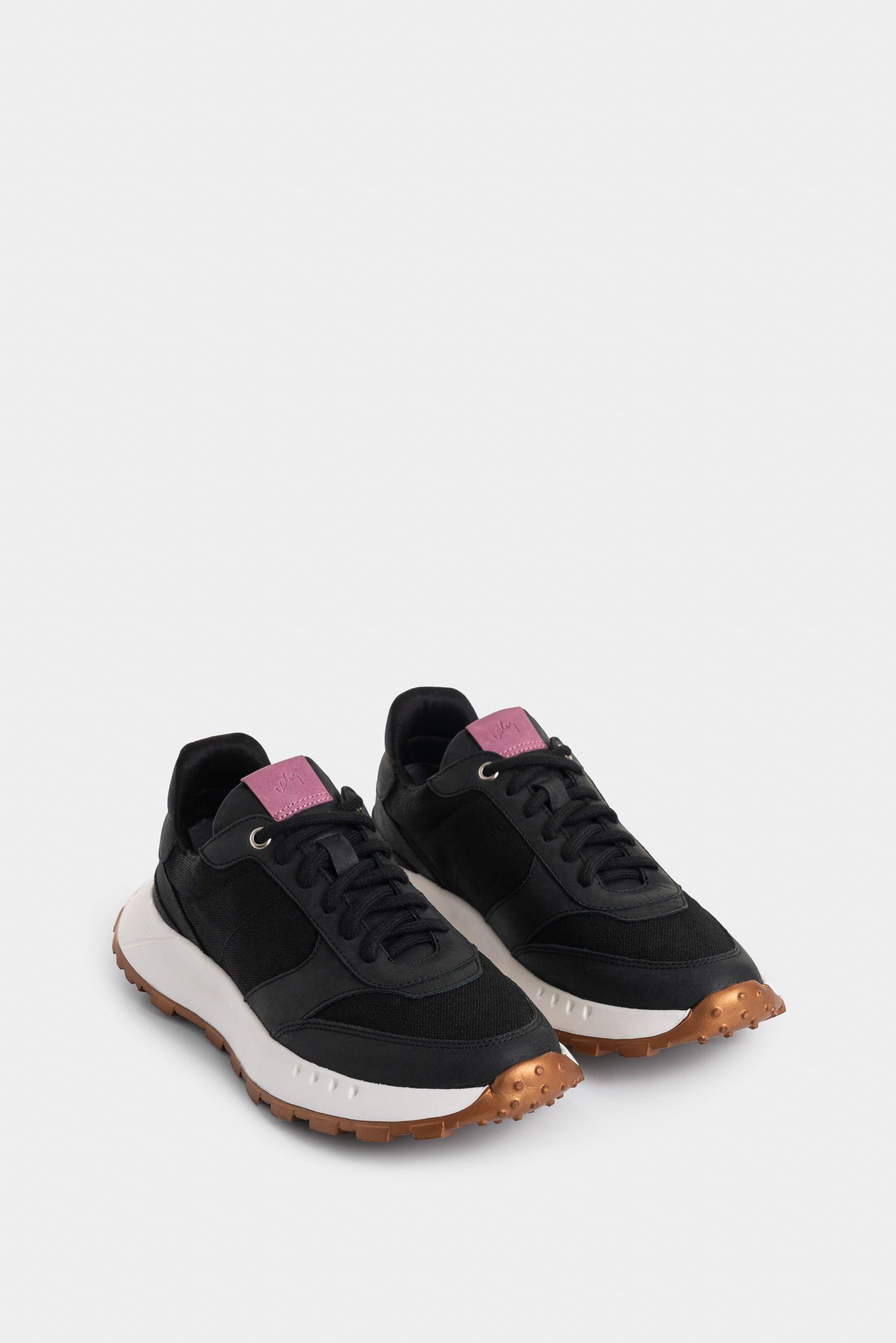 Vélez Tenis Ocaso De Cuero y Lona Para Mujer Deportiva Negro-1