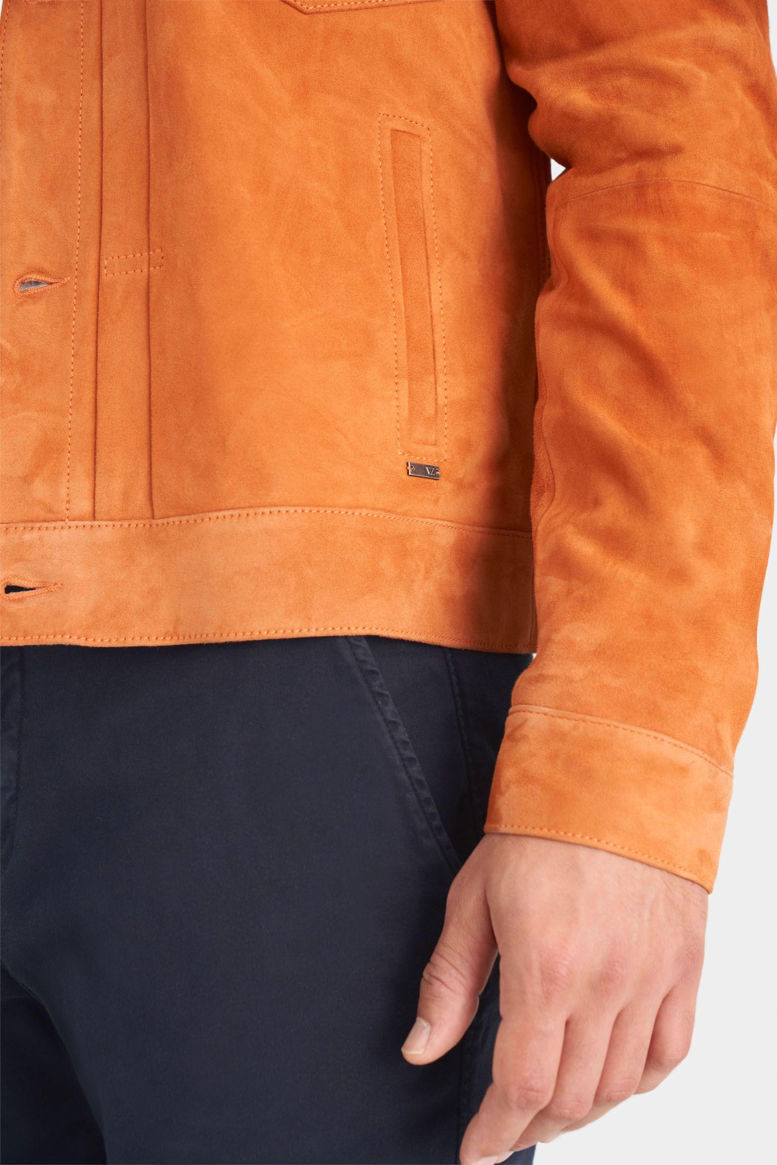 Vélez Casaca De Gamuza Para Hombre Cuello Camisero Naranja-3