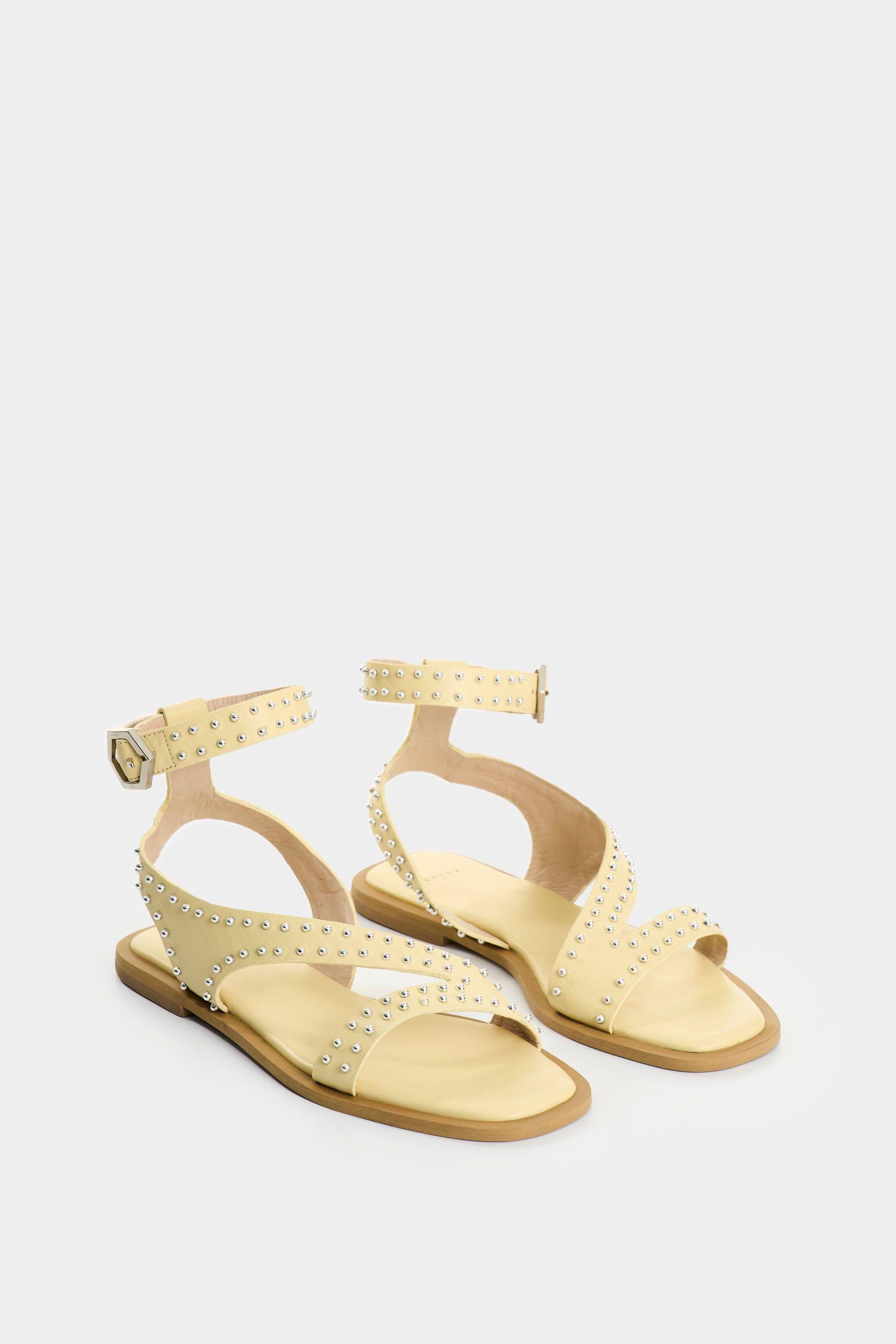 Vélez Sandalia Plana Soren Cuero Folia Mujer Taches Amarillo-1