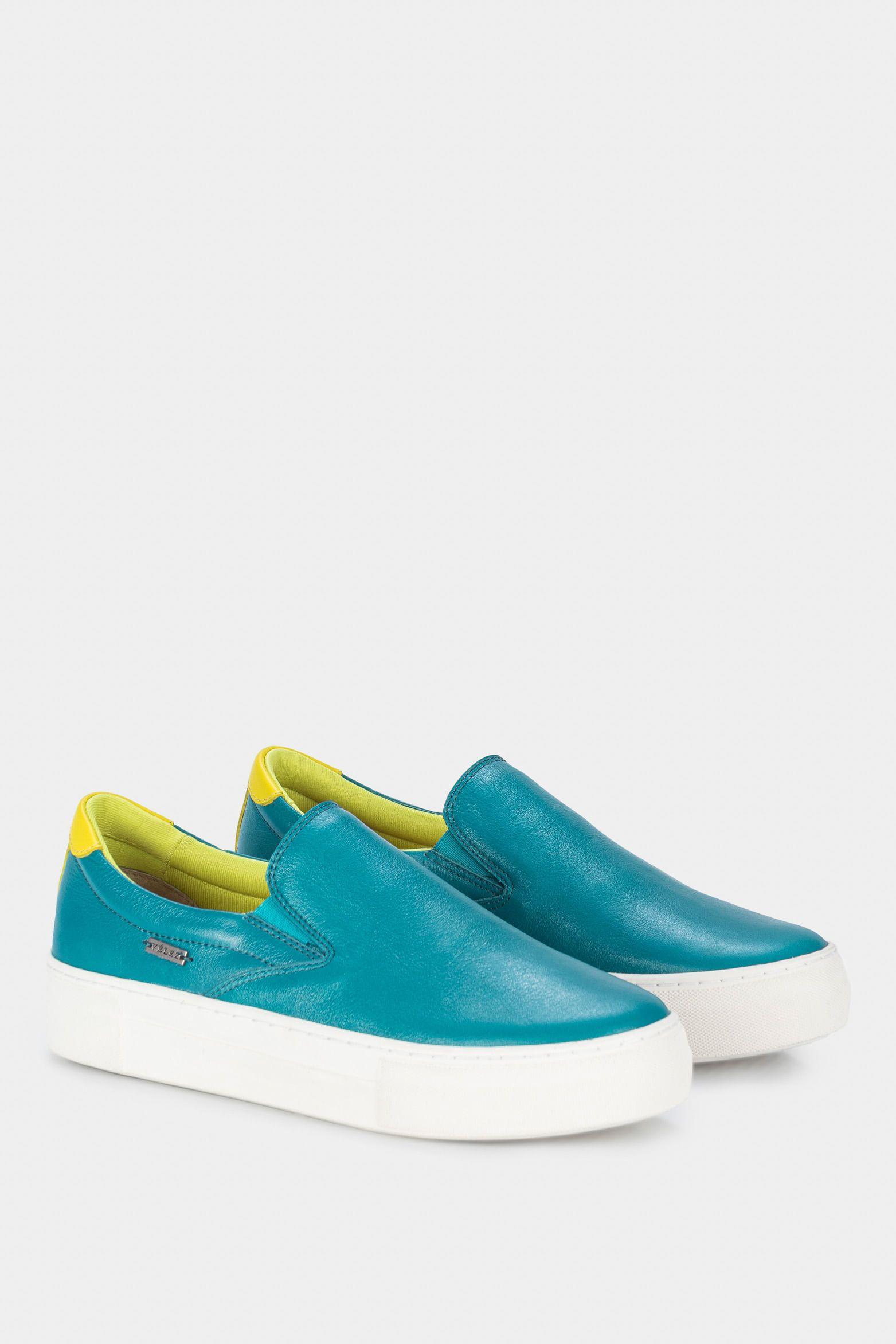 Vélez Mocasín portivos Saturno Cuero Mujer Azul Aguamarina-1