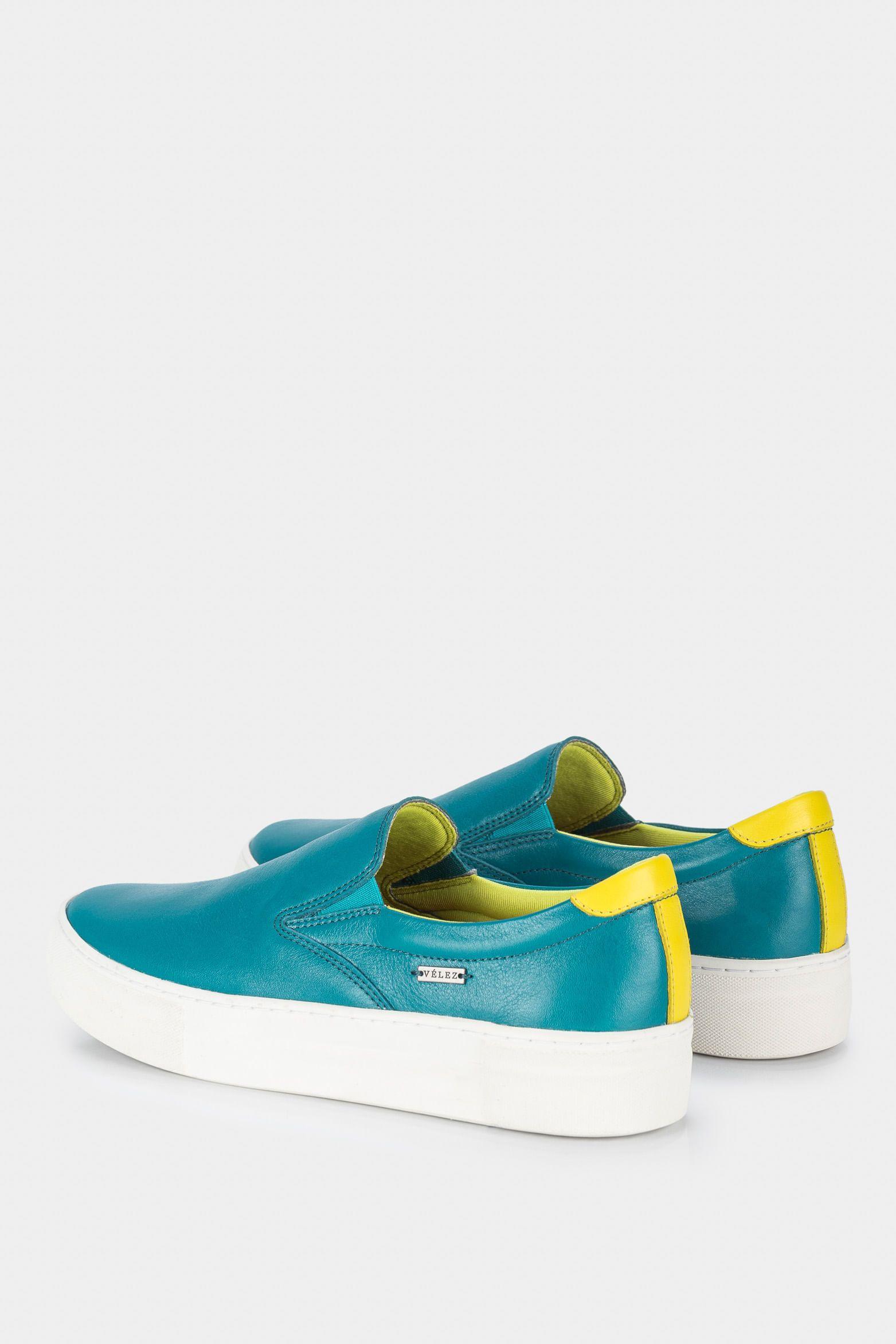 Vélez Mocasín portivos Saturno Cuero Mujer Azul Aguamarina-2