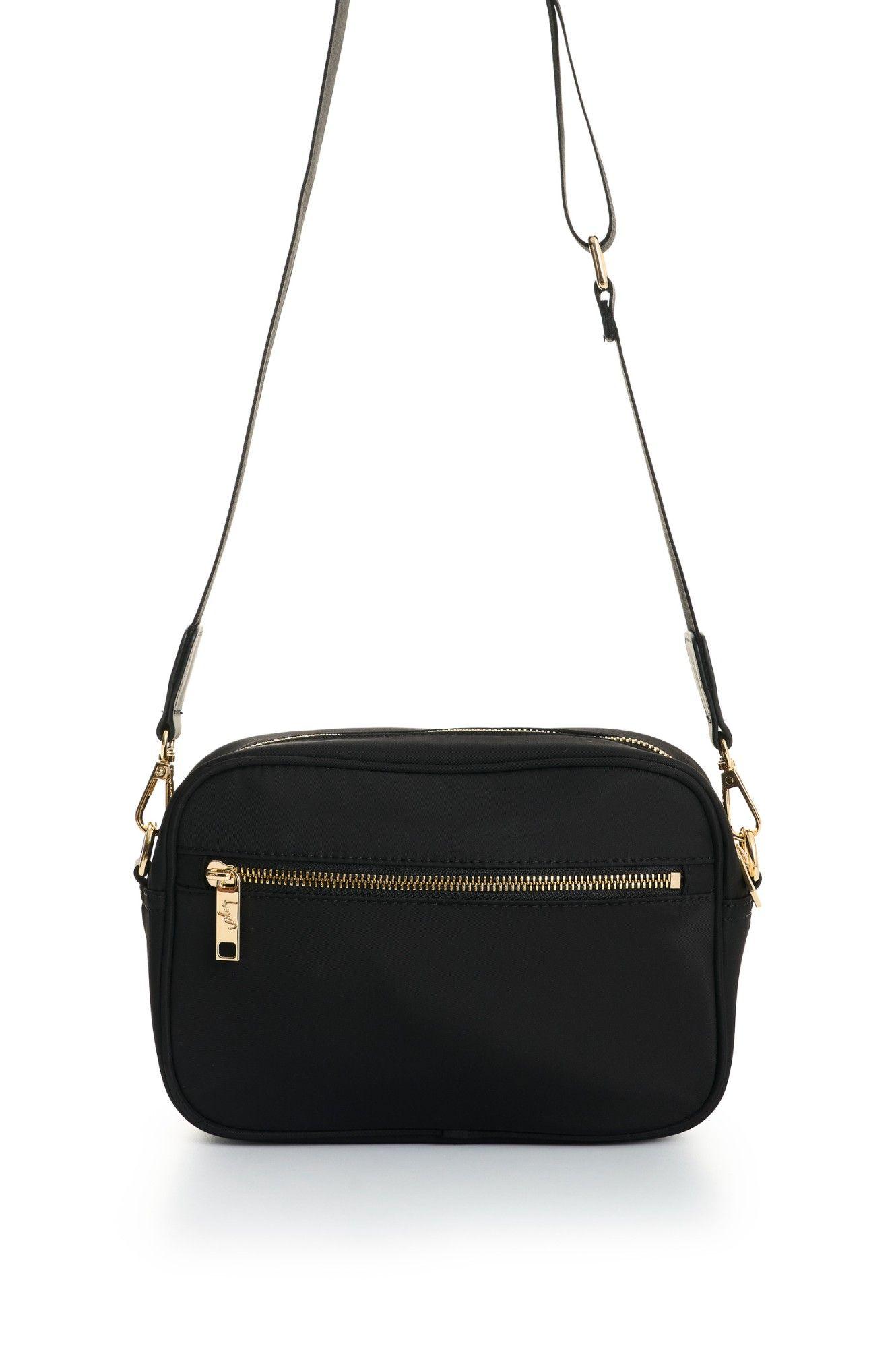 Vélez Cartera Bandolera En Lona Y Cuero  Mujer Camelia Negro-2