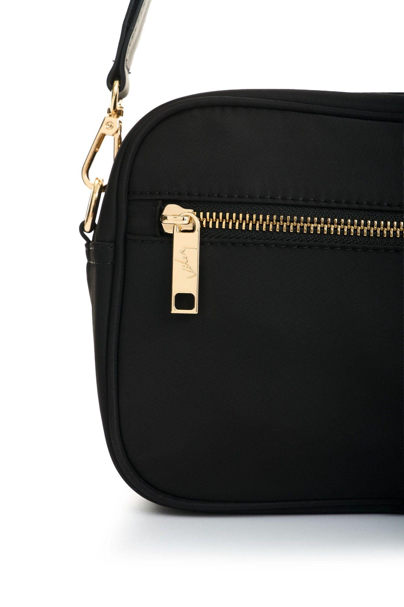 Vélez Cartera Bandolera En Lona Y Cuero  Mujer Camelia Negro-3