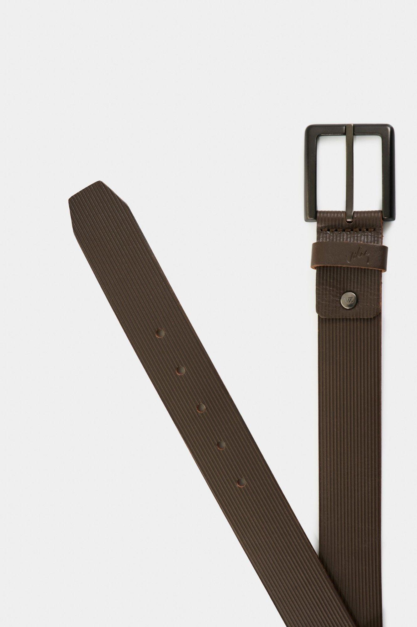 Vélez Cinturón Unifaz Vértice Cuero Hombre Diseño Rayas Café-2