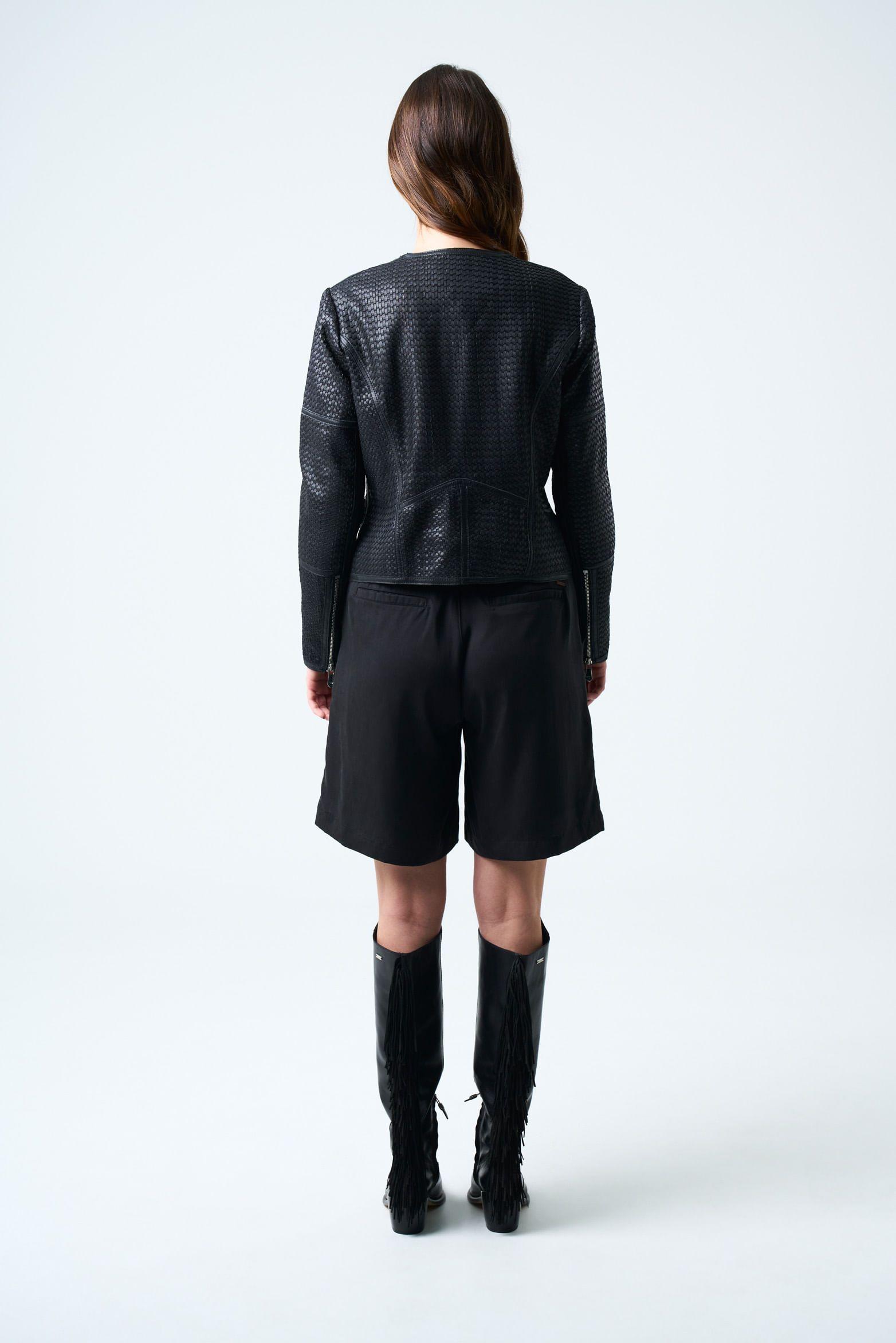 Vélez Chaqueta De Cuero Tejido Para Mujer Woven Negro-2