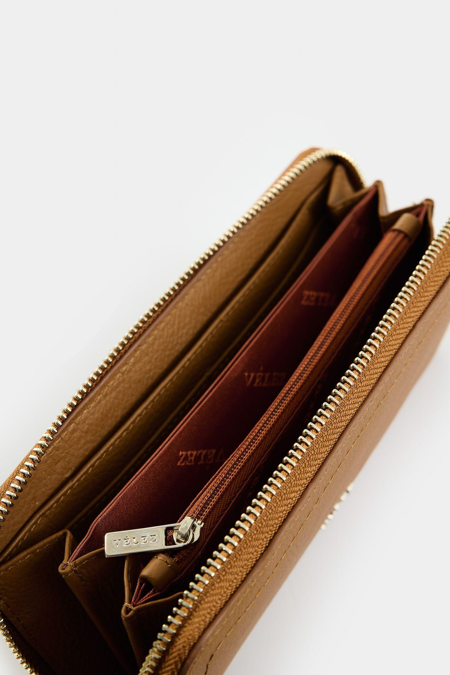 Vélez Billetera Porta Chequera De Cuero Mujer Arezzo Miel-4