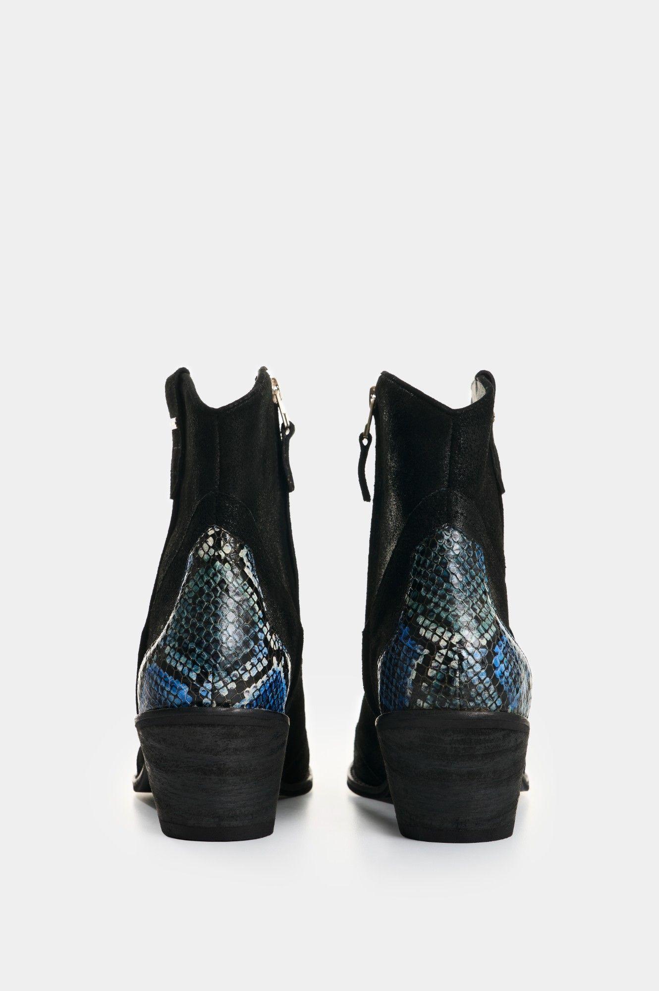 Vélez Botines Texanos De Cuero Gamuzado Mujer Sahara Negro-1