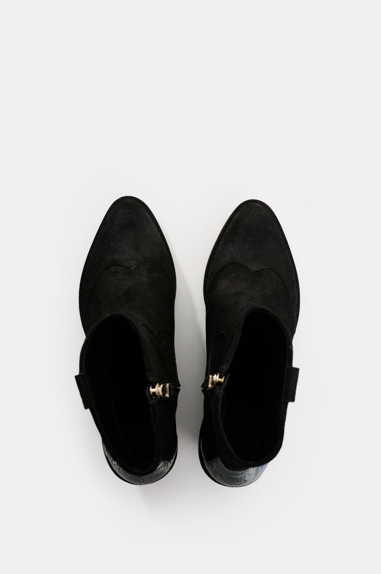 Vélez Botines Texanos De Cuero Gamuzado Mujer Sahara Negro-2