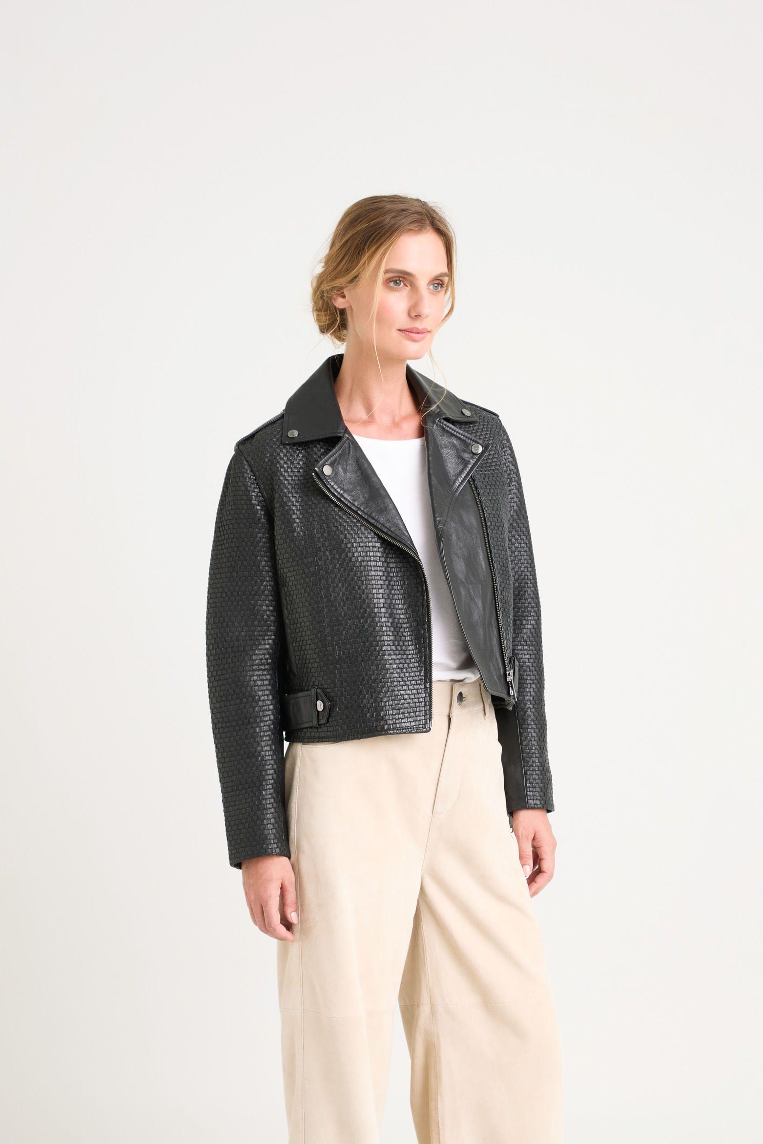 Vélez Casaca Claire Tejida Cuero Mujer Silueta Biker Negro-4