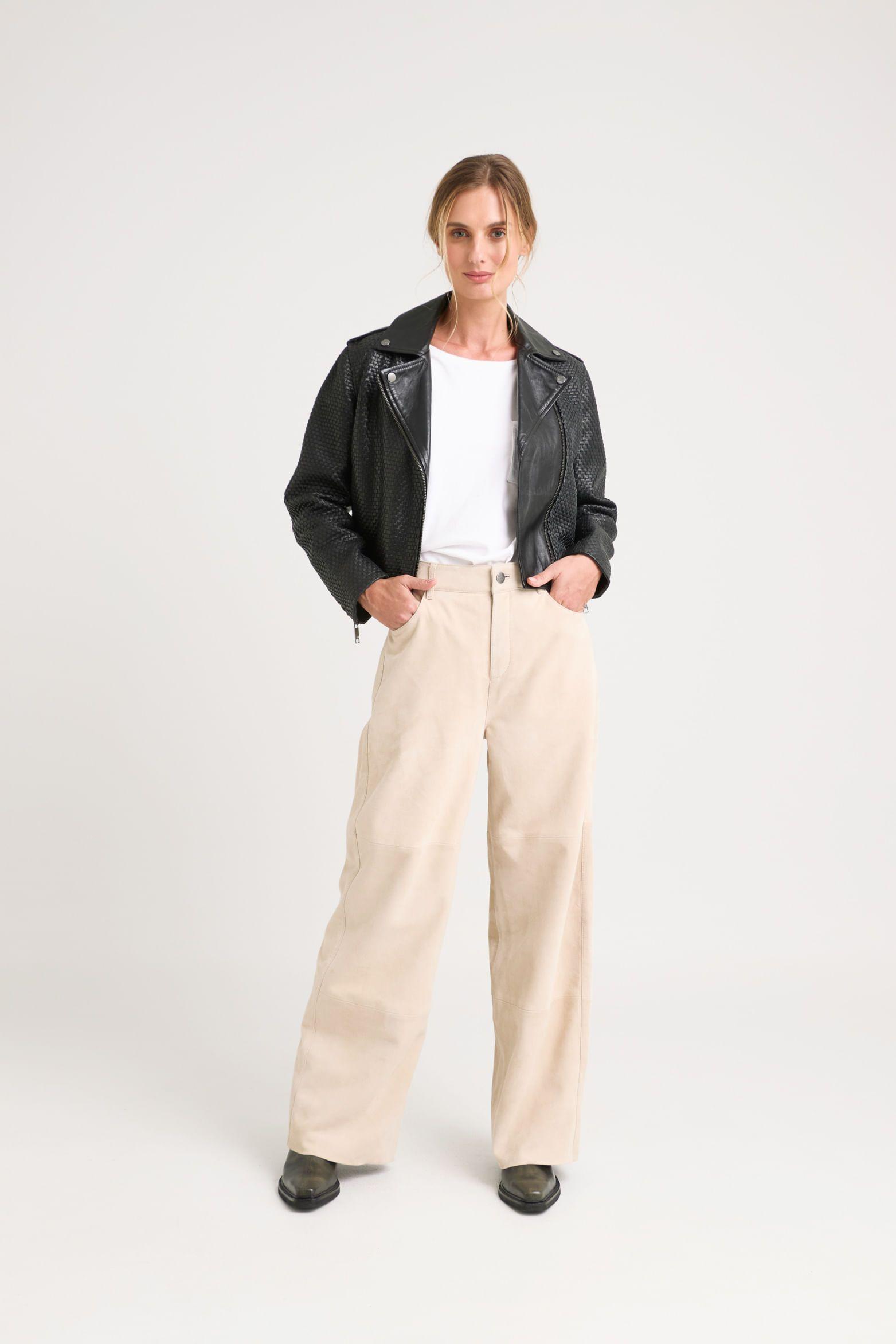 Vélez Casaca Claire Tejida Cuero Mujer Silueta Biker Negro-1