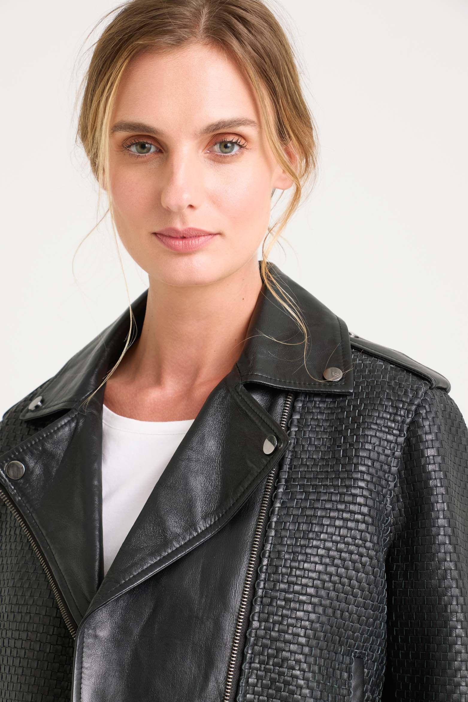 Vélez Casaca Claire Tejida Cuero Mujer Silueta Biker Negro-2