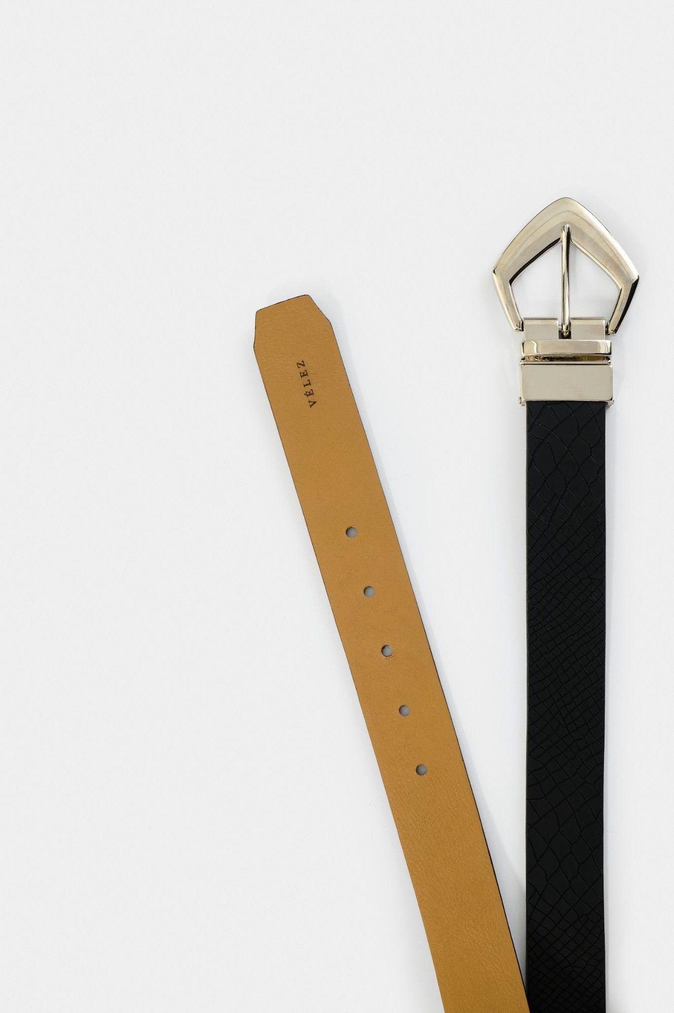 Vélez Cinturón Doble Faz De Cuero Para Mujer Solan Negro-2