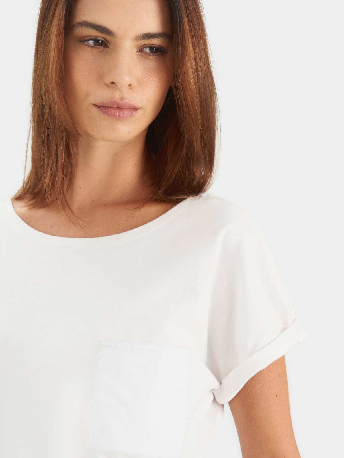 Vélez Camiseta Manga Corta Para Mujer Bolsillo Cuero Blanco-1