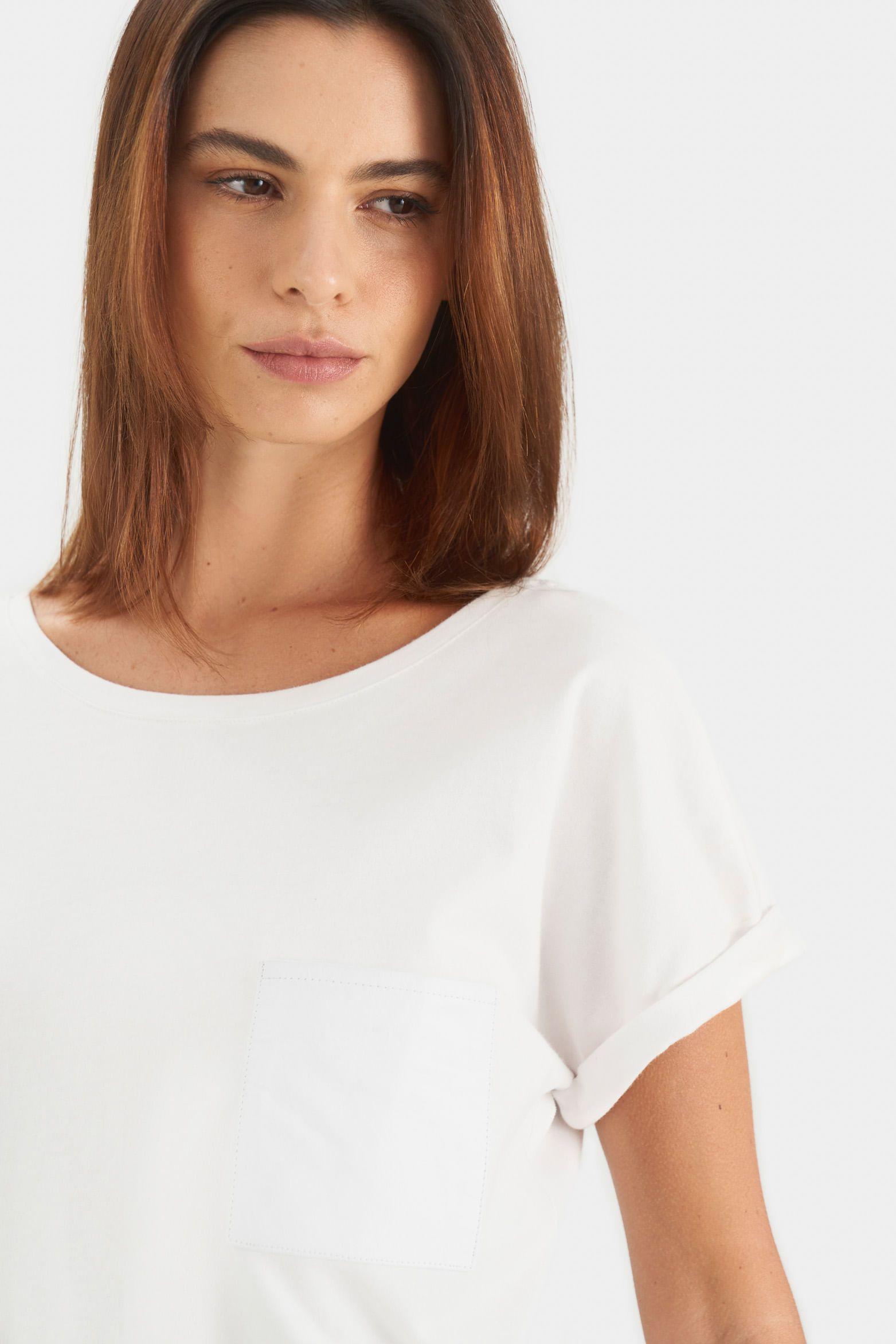 Vélez Camiseta Manga Corta Para Mujer Bolsillo Cuero Blanco-2