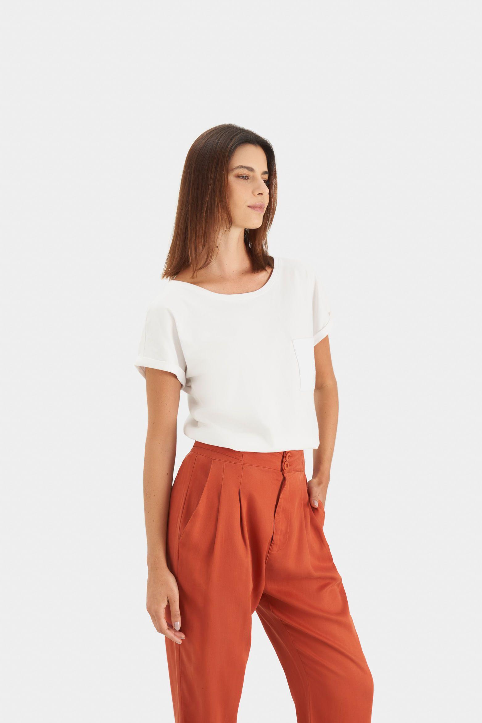 Vélez Camiseta Manga Corta Para Mujer Bolsillo Cuero Blanco-3