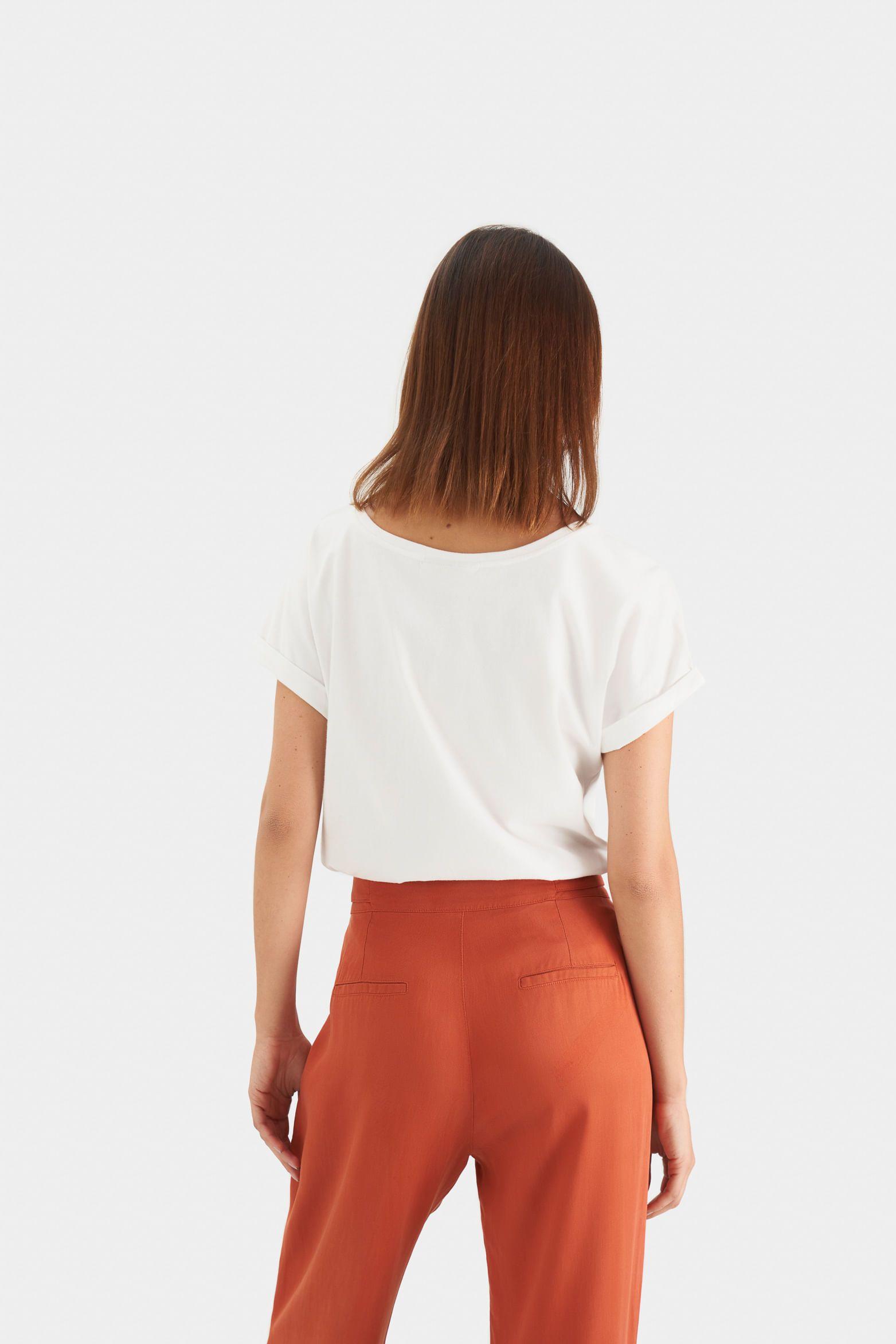 Vélez Camiseta Manga Corta Para Mujer Bolsillo Cuero Blanco-5