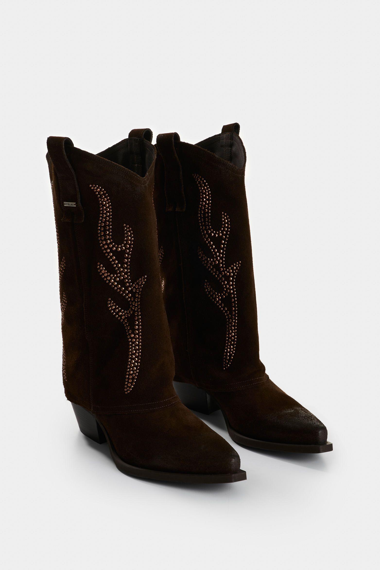 Vélez Botas De Cuero Gamuzado Para Mujer Hazel Cafe-1