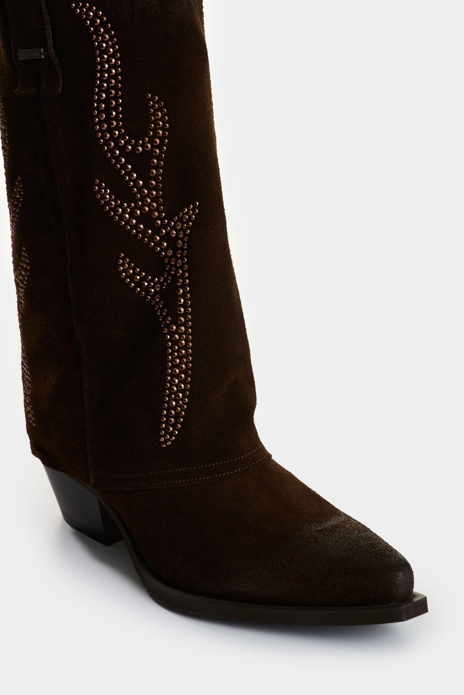 Vélez Botas De Cuero Gamuzado Para Mujer Hazel Cafe-3
