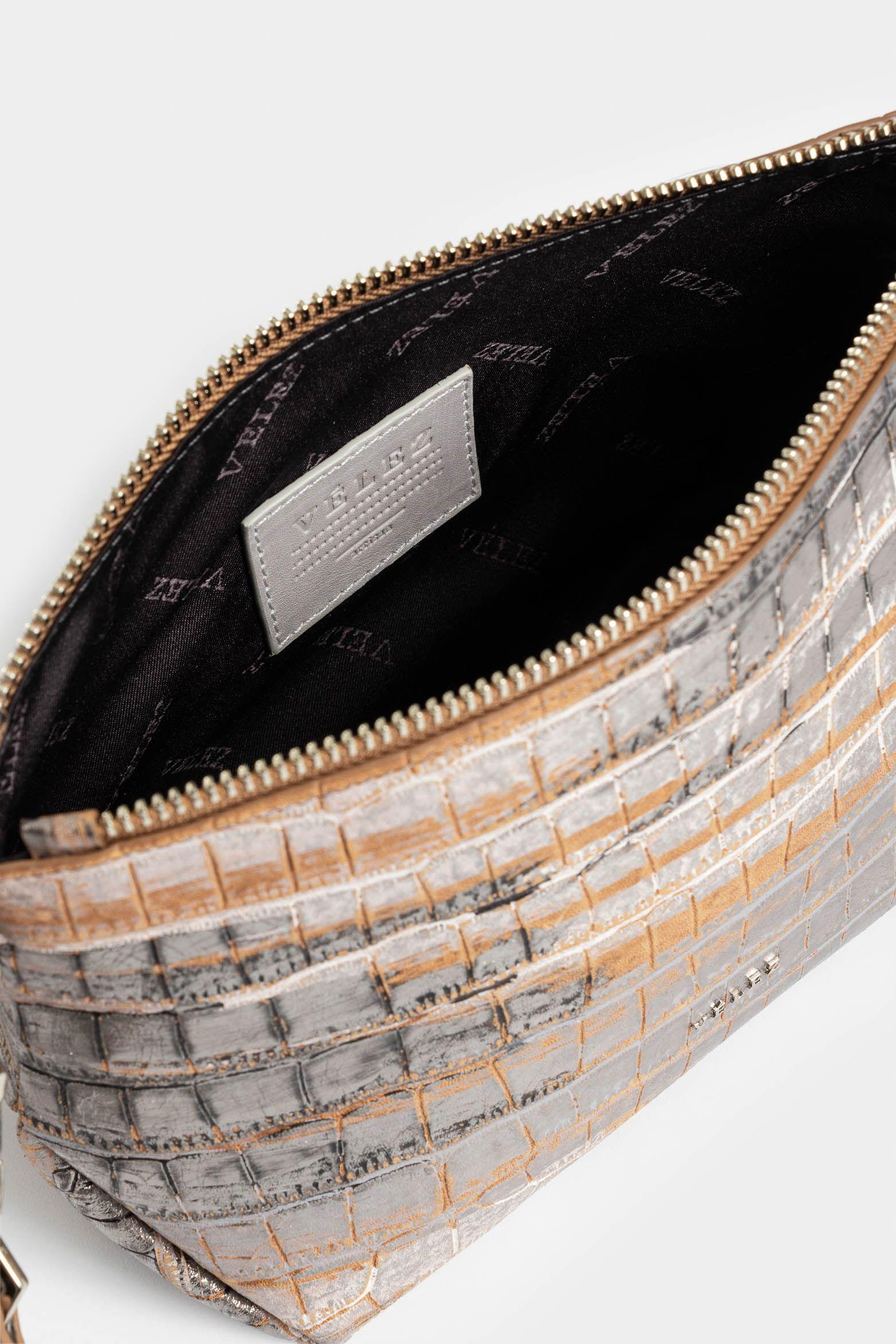 Vélez Cosmetiquera Cuero Folia Para Mujer Manija Taches Plata-4