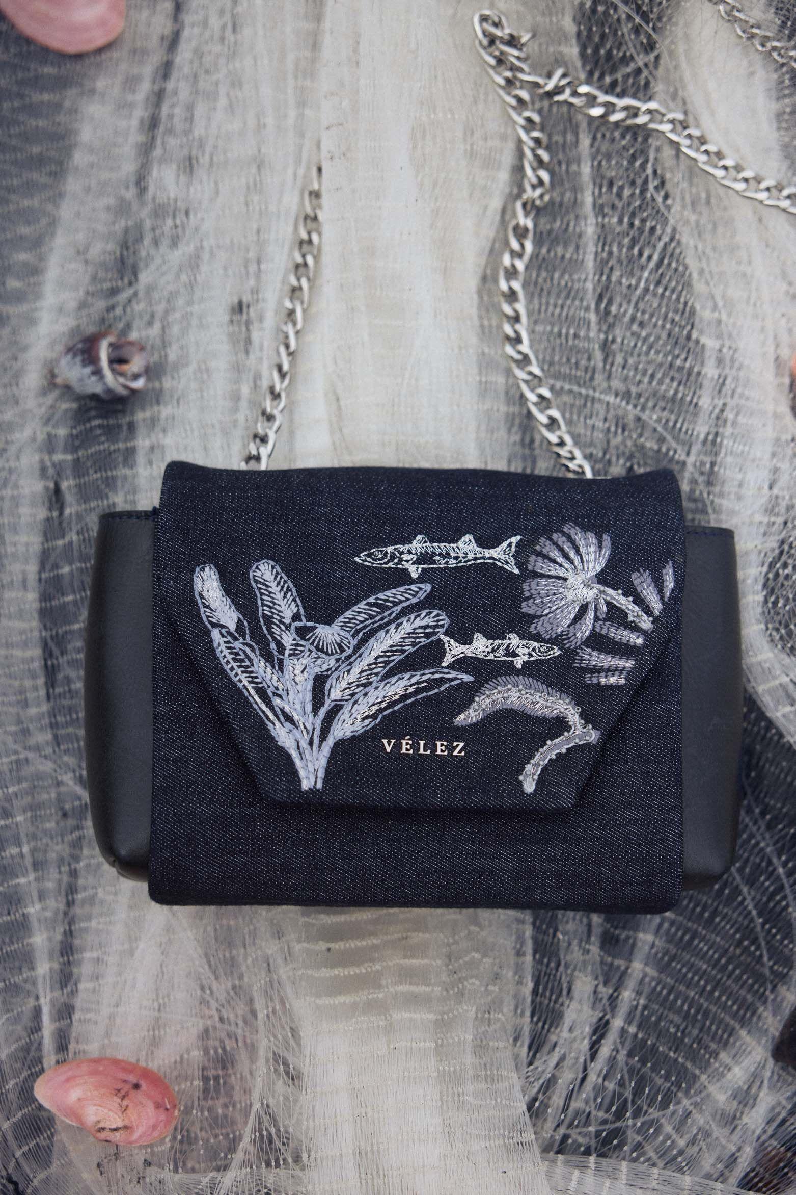 Vélez Manos Libres Mini Lili Denim y Cuero Para Mujer AzulO-5